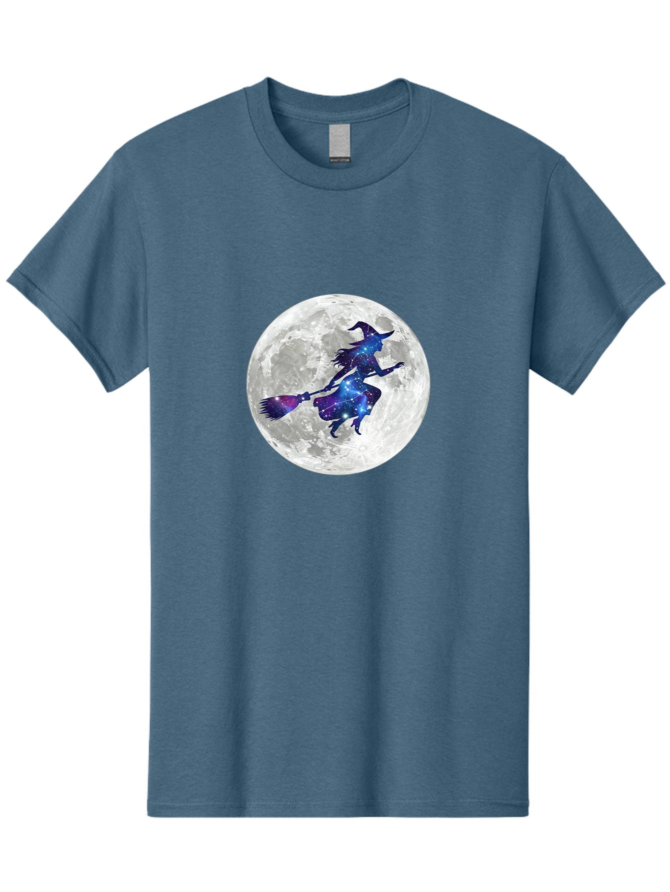 Witch-Flying-On-Broomstick-3 Men'S Graphic Tee, 100% Cotton, Comfortable Casual Summer Wear, Machine Washable, Witch Flying On Broomstick, Full Moon, Galaxy Silhouette, Mystical Magic, Celestial Wonder, Night Sky, Halloween Theme, Bad922