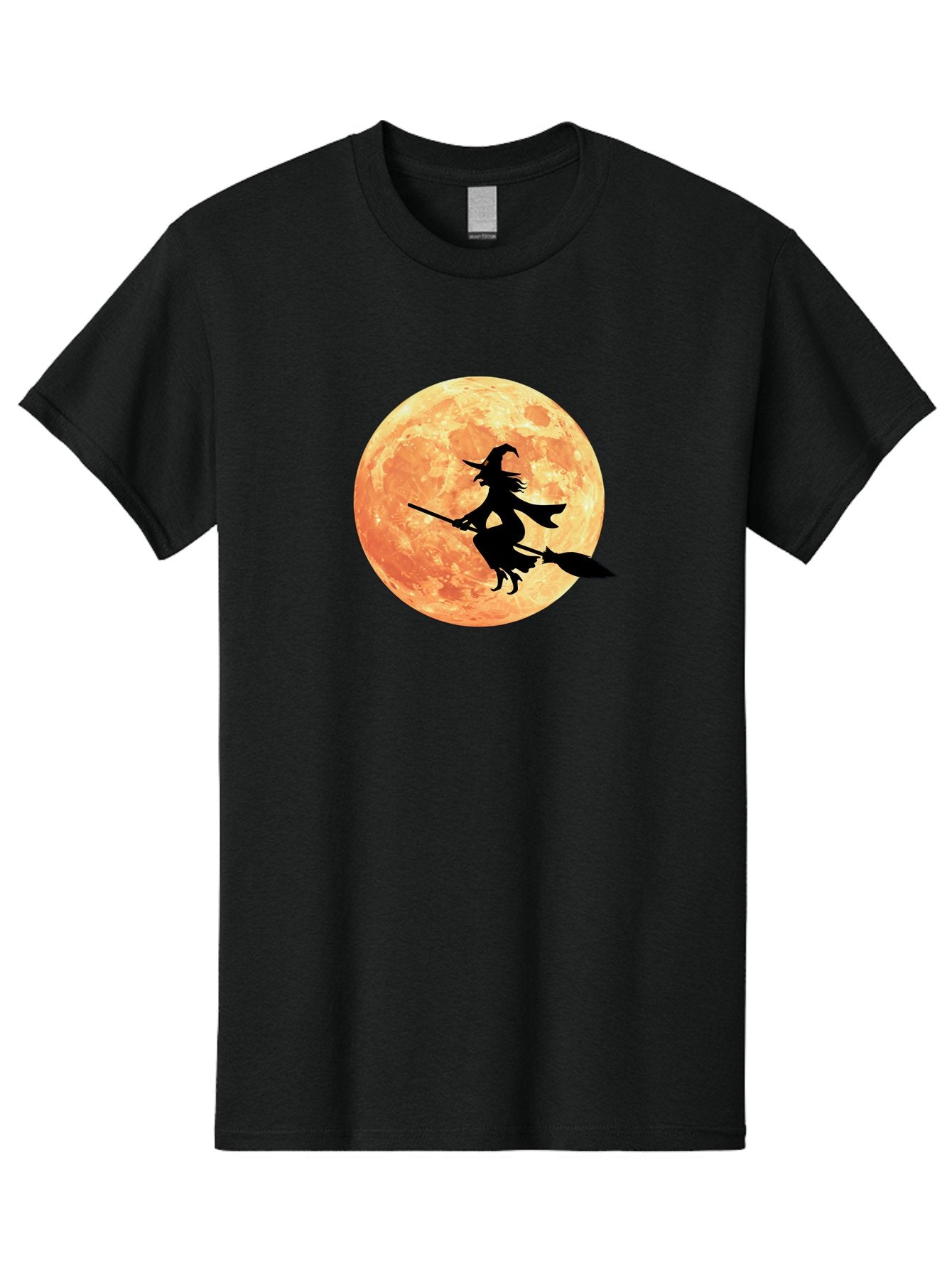 Witch-Flying-On-Broomstick Men'S Graphic Tee, 100% Cotton, Comfortable Casual Summer Wear, Machine Washable, Witch Flying On Broomstick, Full Moon, Orange Moon, Silhouette, Magic, Halloween, Witchcraft, Flying Witch, Mystical, Bad923 9