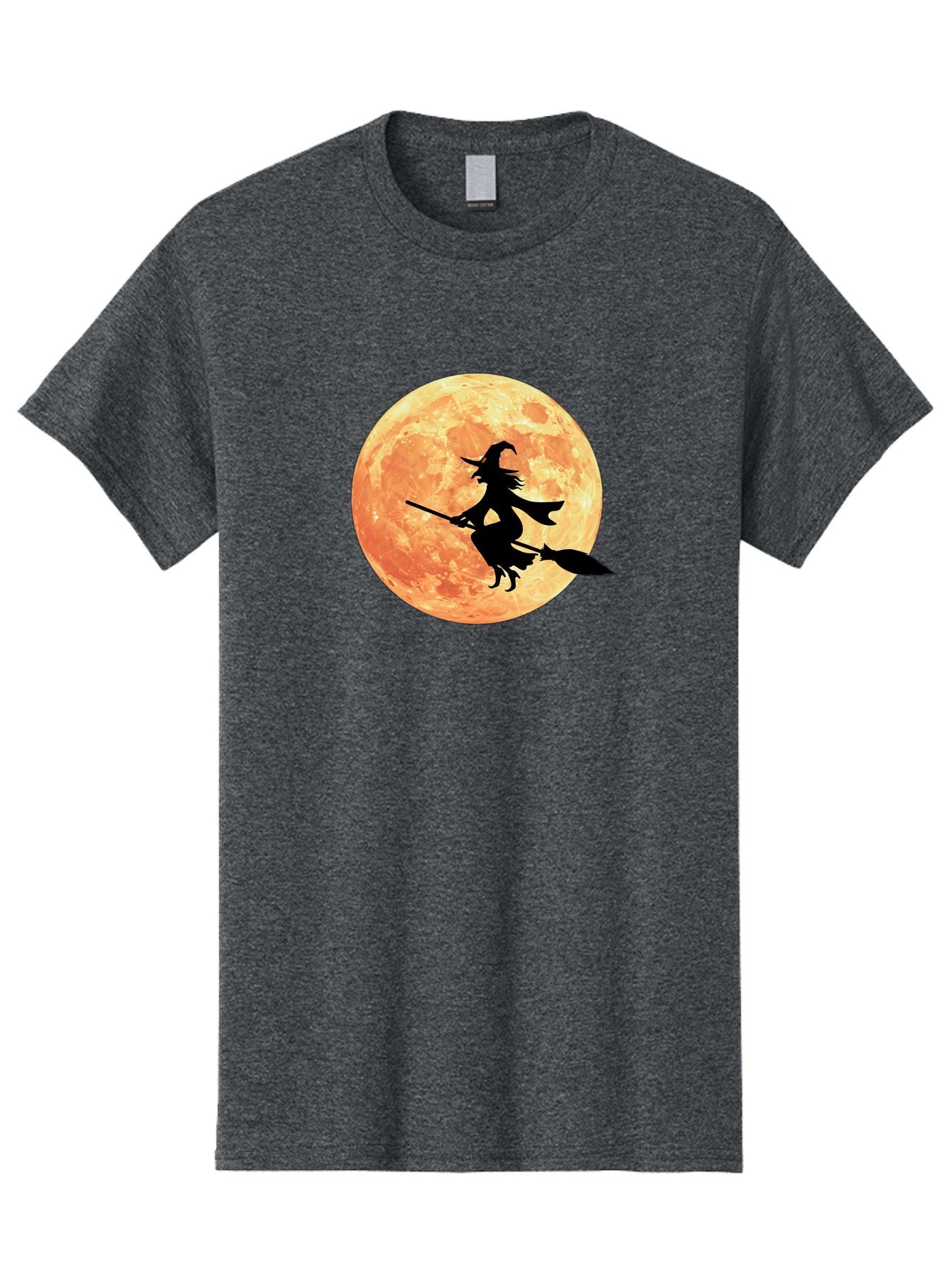 Witch-Flying-On-Broomstick Men'S Graphic Tee, 100% Cotton, Comfortable Casual Summer Wear, Machine Washable, Witch Flying On Broomstick, Full Moon, Orange Moon, Silhouette, Magic, Halloween, Witchcraft, Flying Witch, Mystical, Bad923 4