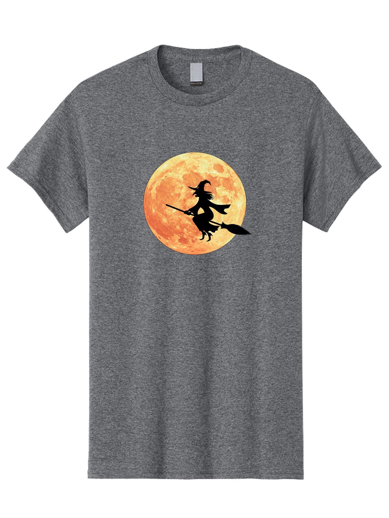 Witch-Flying-On-Broomstick Men'S Graphic Tee, 100% Cotton, Comfortable Casual Summer Wear, Machine Washable, Witch Flying On Broomstick, Full Moon, Orange Moon, Silhouette, Magic, Halloween, Witchcraft, Flying Witch, Mystical, Bad923 12