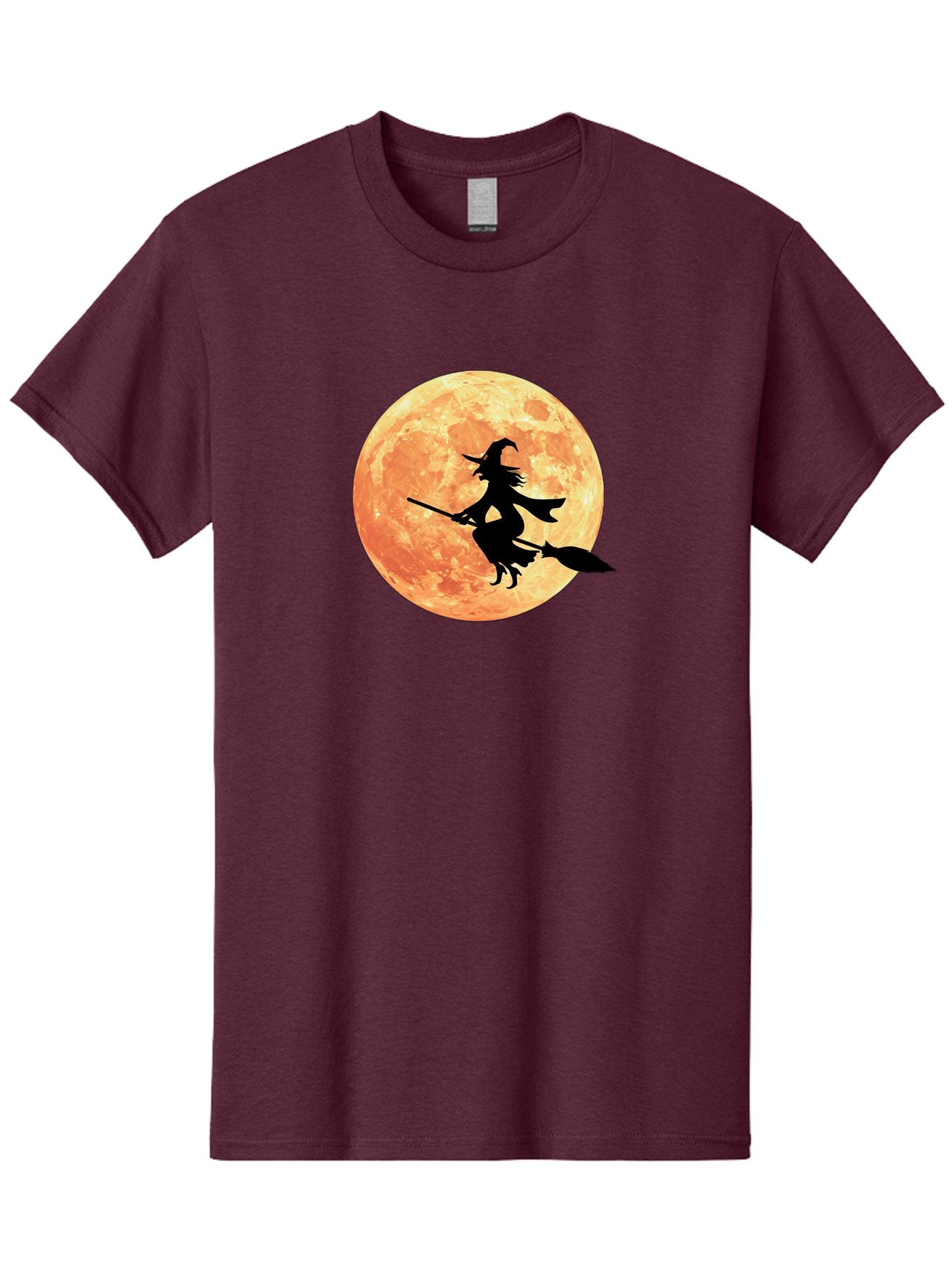Witch-Flying-On-Broomstick Men'S Graphic Tee, 100% Cotton, Comfortable Casual Summer Wear, Machine Washable, Witch Flying On Broomstick, Full Moon, Orange Moon, Silhouette, Magic, Halloween, Witchcraft, Flying Witch, Mystical, Bad923 6