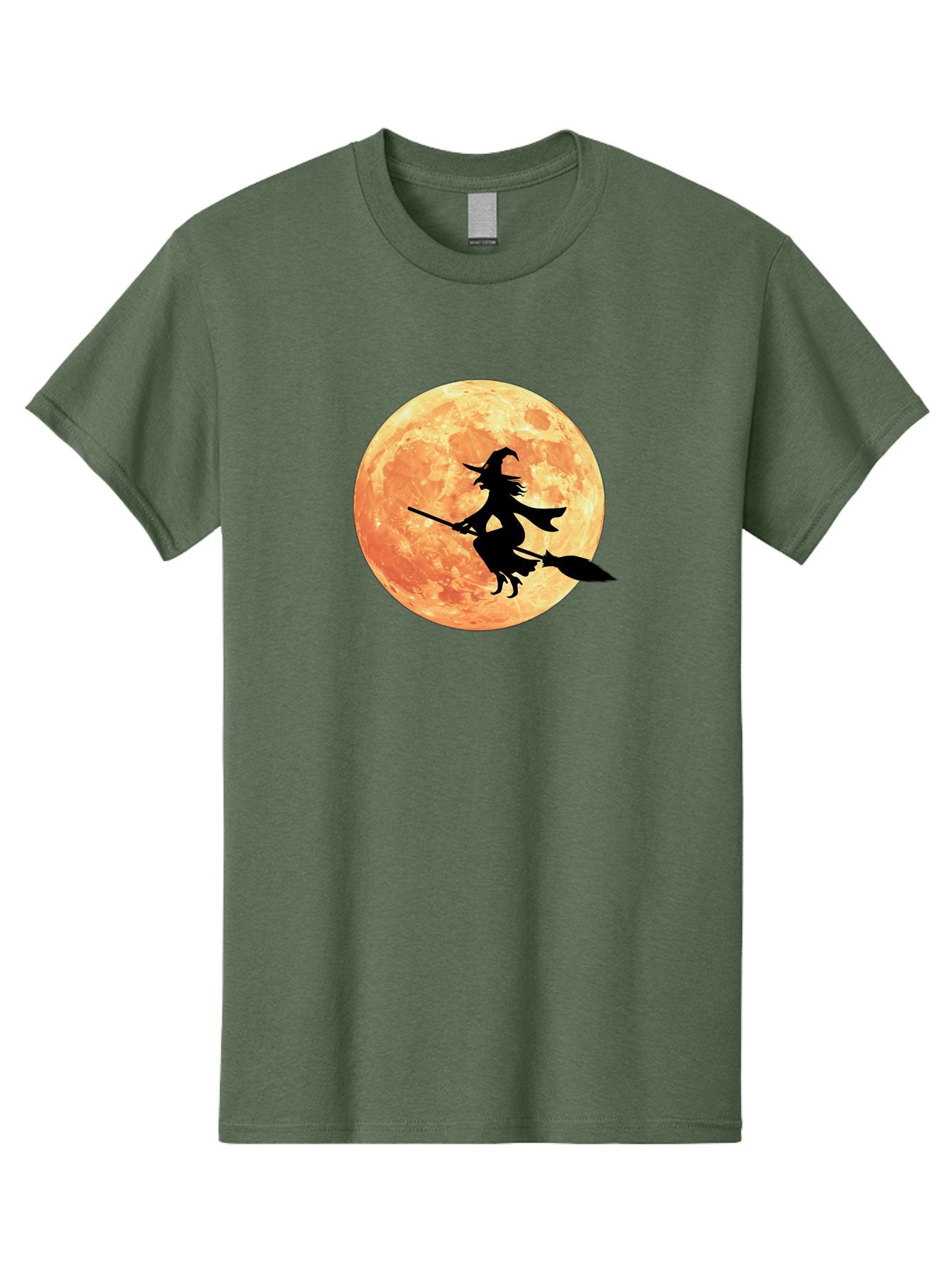 Witch-Flying-On-Broomstick Men'S Graphic Tee, 100% Cotton, Comfortable Casual Summer Wear, Machine Washable, Witch Flying On Broomstick, Full Moon, Orange Moon, Silhouette, Magic, Halloween, Witchcraft, Flying Witch, Mystical, Bad923 14