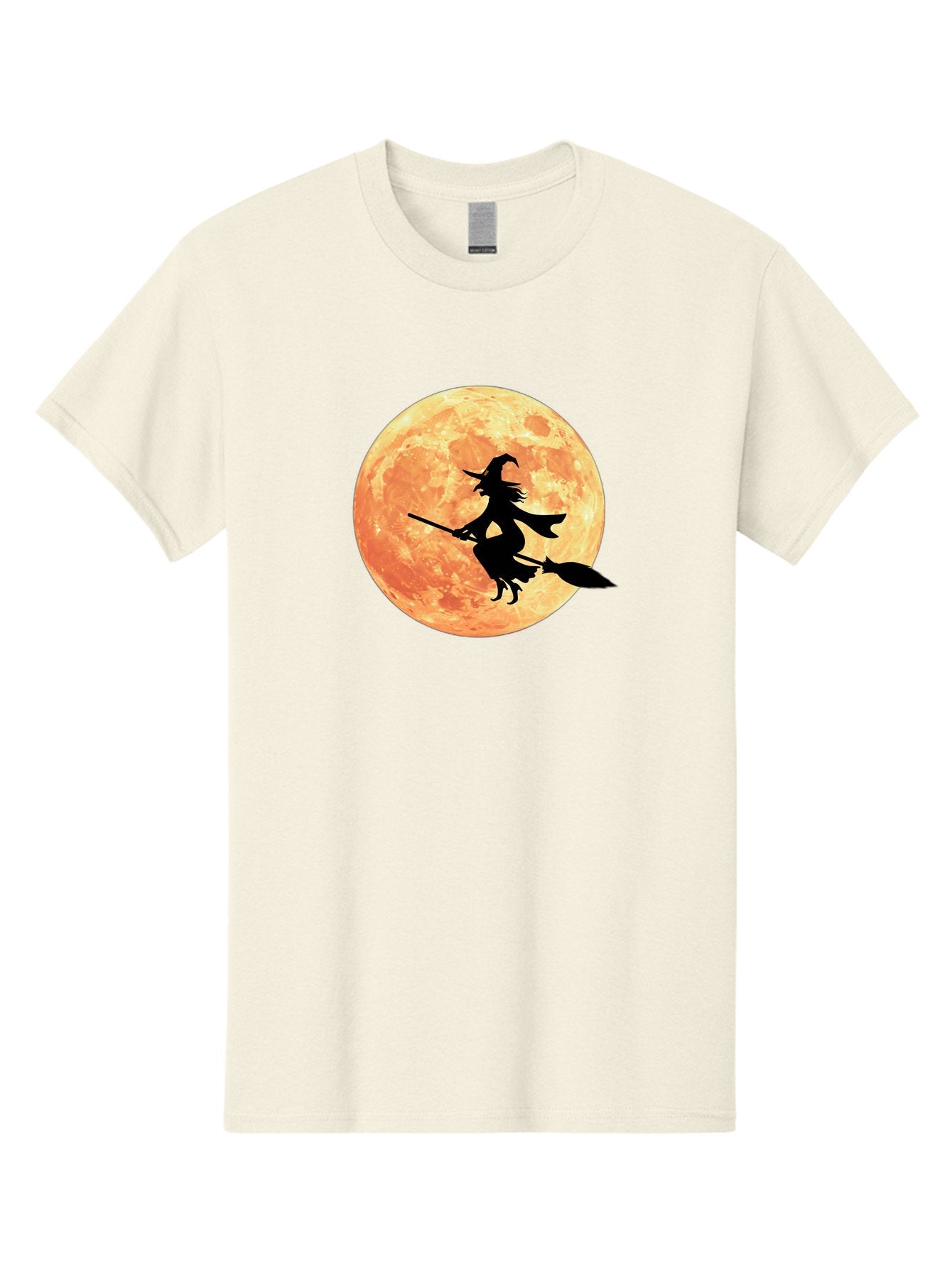 Witch-Flying-On-Broomstick Men'S Graphic Tee, 100% Cotton, Comfortable Casual Summer Wear, Machine Washable, Witch Flying On Broomstick, Full Moon, Orange Moon, Silhouette, Magic, Halloween, Witchcraft, Flying Witch, Mystical, Bad923 10