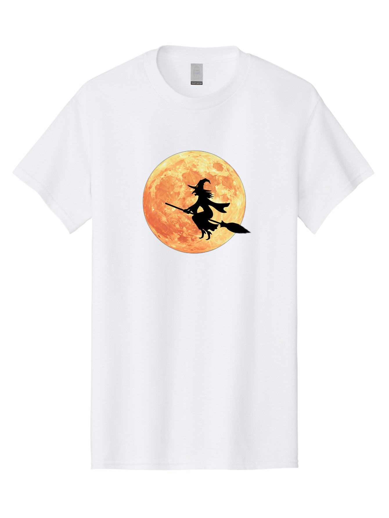 Witch-Flying-On-Broomstick Men'S Graphic Tee, 100% Cotton, Comfortable Casual Summer Wear, Machine Washable, Witch Flying On Broomstick, Full Moon, Orange Moon, Silhouette, Magic, Halloween, Witchcraft, Flying Witch, Mystical, Bad923 15