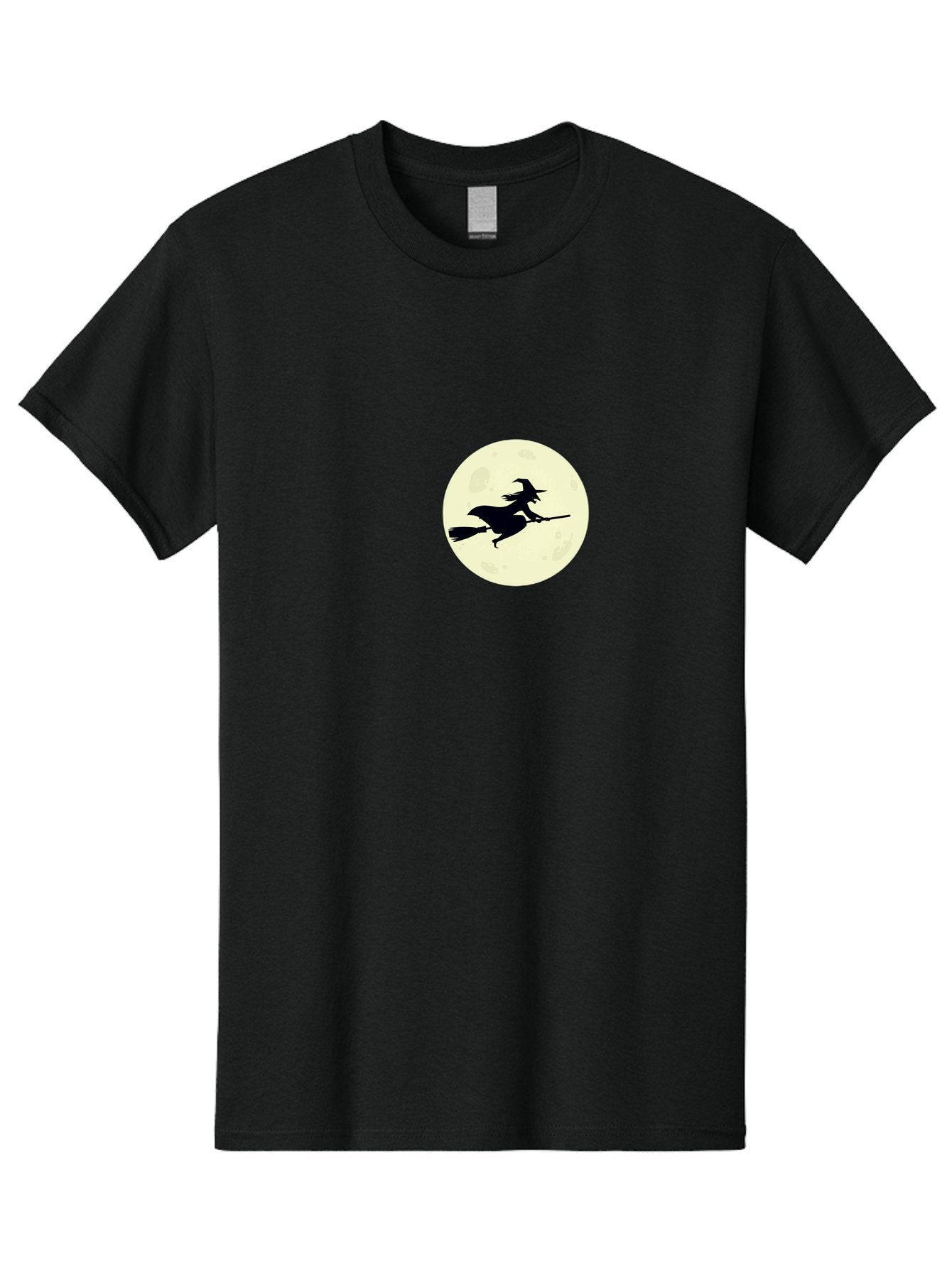 Witch-Flying-On-Moon Men'S Graphic Tee, 100% Cotton, Comfortable Casual Summer Wear, Machine Washable, Witch On Broomstick, Flying Witch, Halloween Symbol, Magic Spell, Mystical Night, Full Moon, Black Silhouette, Witchcraft, Bad924 6