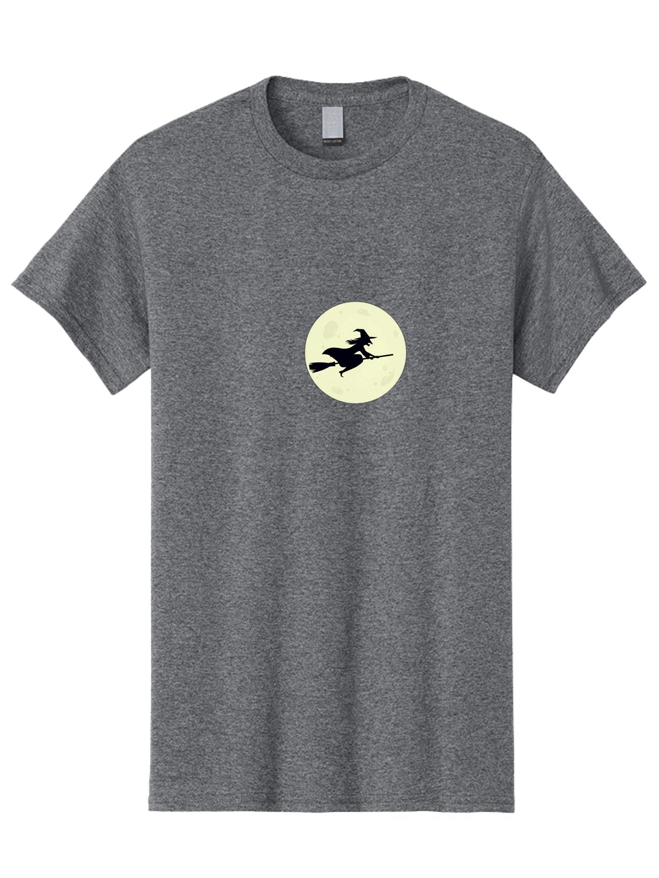 Witch-Flying-On-Moon Men'S Graphic Tee, 100% Cotton, Comfortable Casual Summer Wear, Machine Washable, Witch On Broomstick, Flying Witch, Halloween Symbol, Magic Spell, Mystical Night, Full Moon, Black Silhouette, Witchcraft, Bad924 14