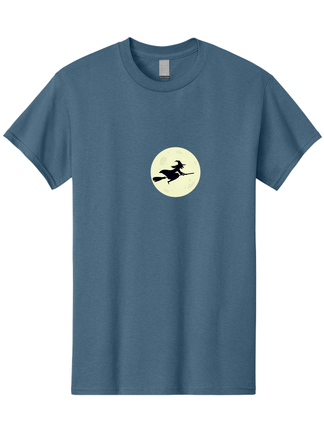 Witch-Flying-On-Moon Men'S Graphic Tee, 100% Cotton, Comfortable Casual Summer Wear, Machine Washable, Witch On Broomstick, Flying Witch, Halloween Symbol, Magic Spell, Mystical Night, Full Moon, Black Silhouette, Witchcraft, Bad924 4