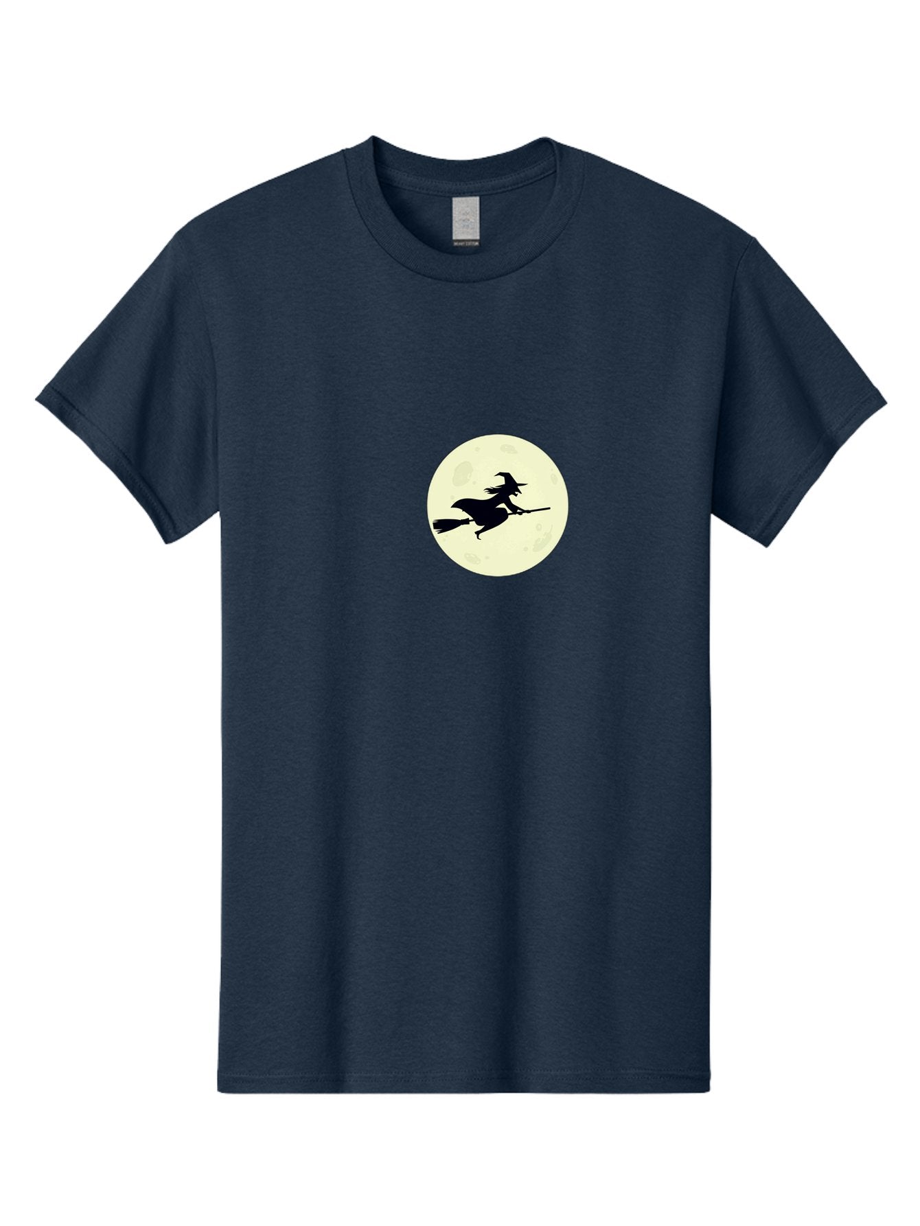 Witch-Flying-On-Moon Men'S Graphic Tee, 100% Cotton, Comfortable Casual Summer Wear, Machine Washable, Witch On Broomstick, Flying Witch, Halloween Symbol, Magic Spell, Mystical Night, Full Moon, Black Silhouette, Witchcraft, Bad924 12