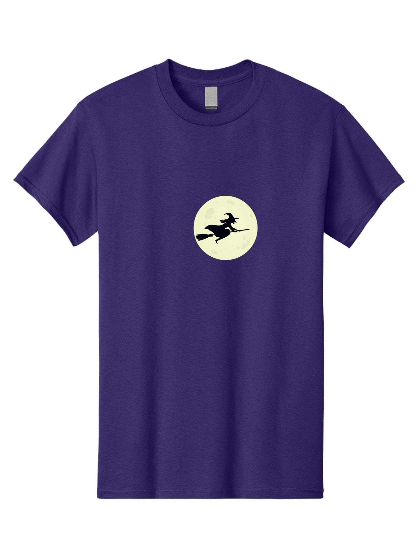 Witch-Flying-On-Moon Men'S Graphic Tee, 100% Cotton, Comfortable Casual Summer Wear, Machine Washable, Witch On Broomstick, Flying Witch, Halloween Symbol, Magic Spell, Mystical Night, Full Moon, Black Silhouette, Witchcraft, Bad924 13