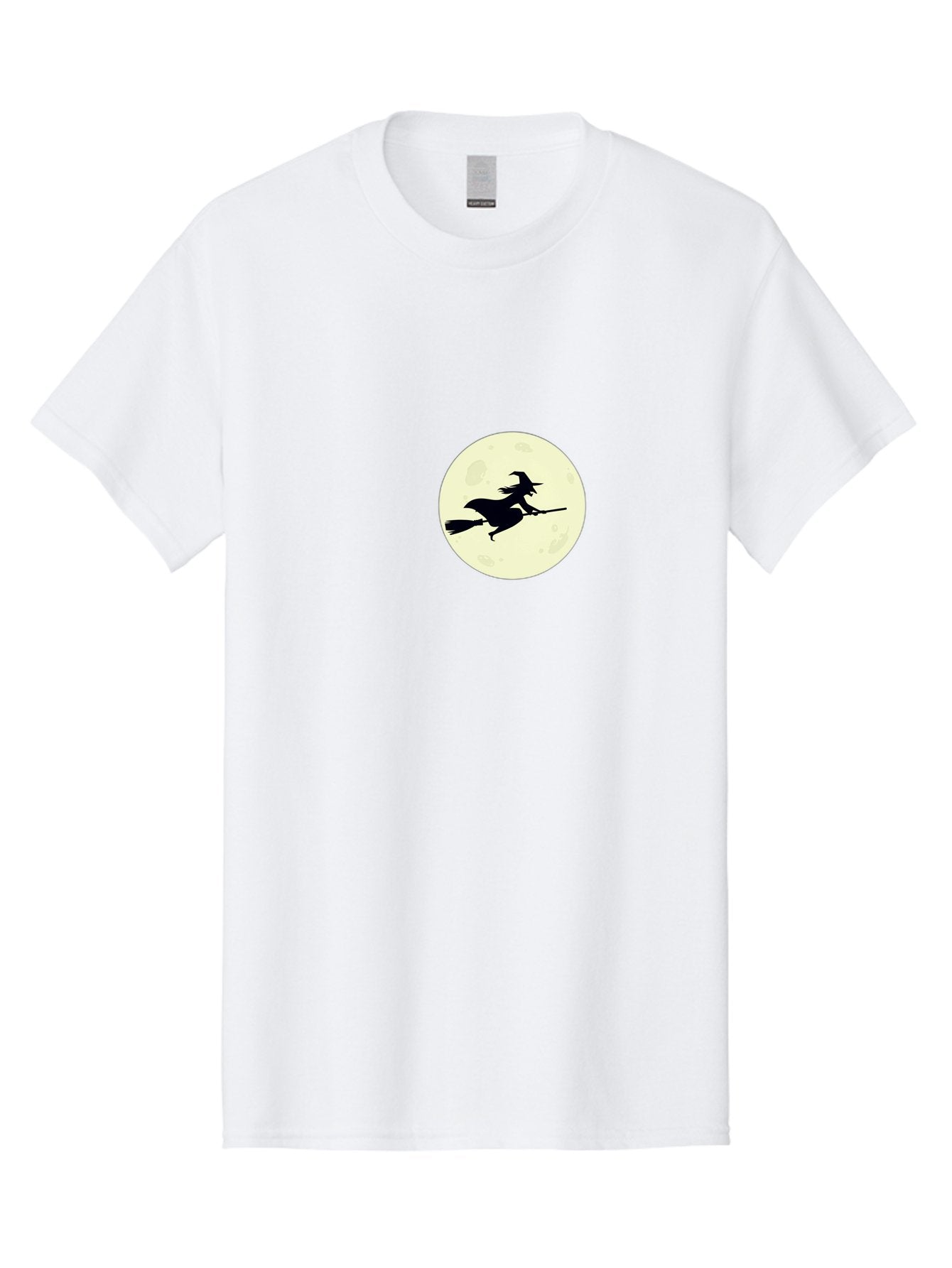 Witch-Flying-On-Moon Men'S Graphic Tee, 100% Cotton, Comfortable Casual Summer Wear, Machine Washable, Witch On Broomstick, Flying Witch, Halloween Symbol, Magic Spell, Mystical Night, Full Moon, Black Silhouette, Witchcraft, Bad924 5