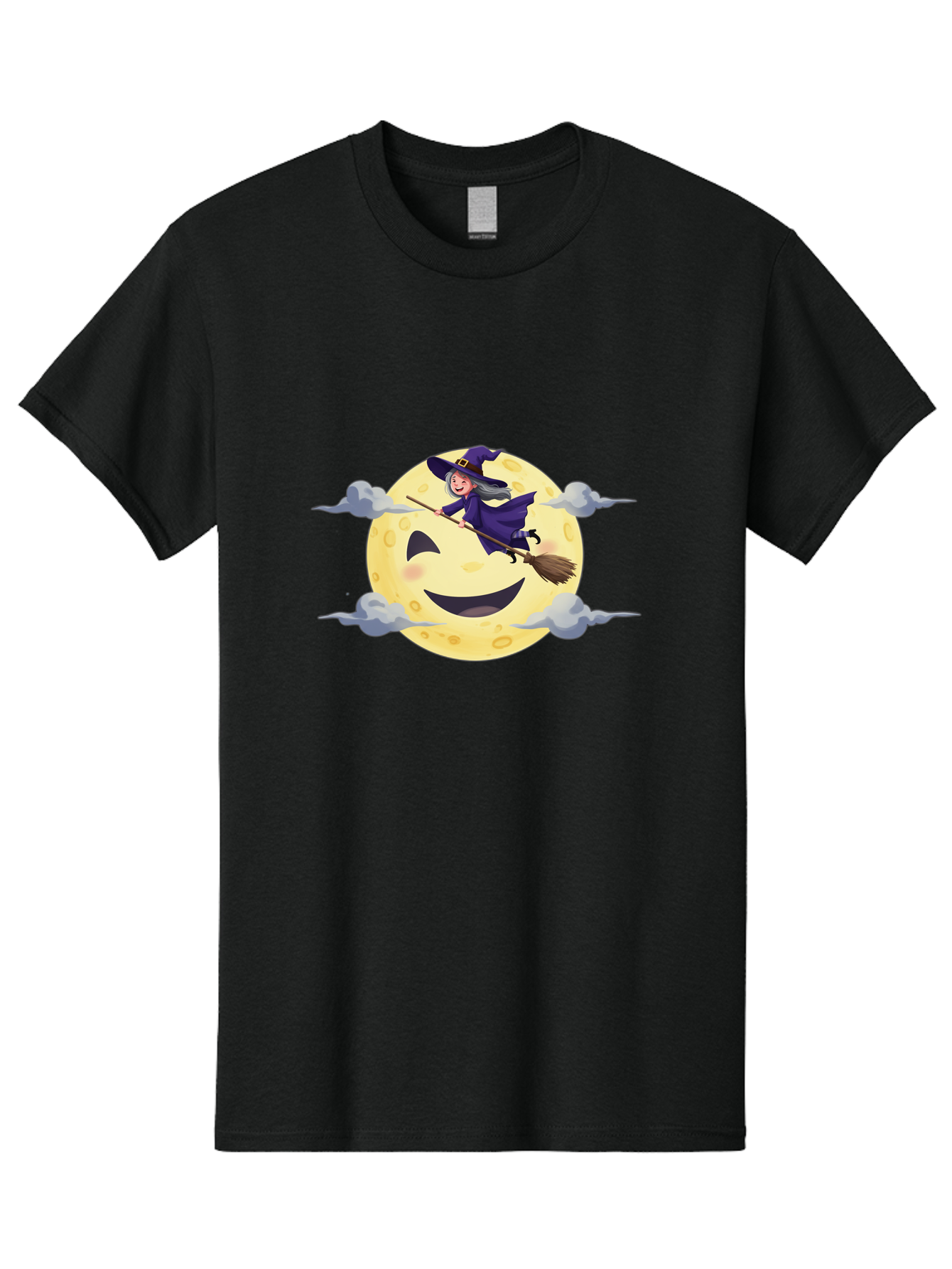 Witch-On-Broomstick-1 Men'S Graphic Tee, 100% Cotton, Comfortable Casual Summer Wear, Machine Washable, Witch Flying On Broomstick, Jack O'Lantern Moon, Halloween Scene, Cartoon Style, Smiling Moon, Spooky Atmosphere, Autumnal Theme, Bad925 5