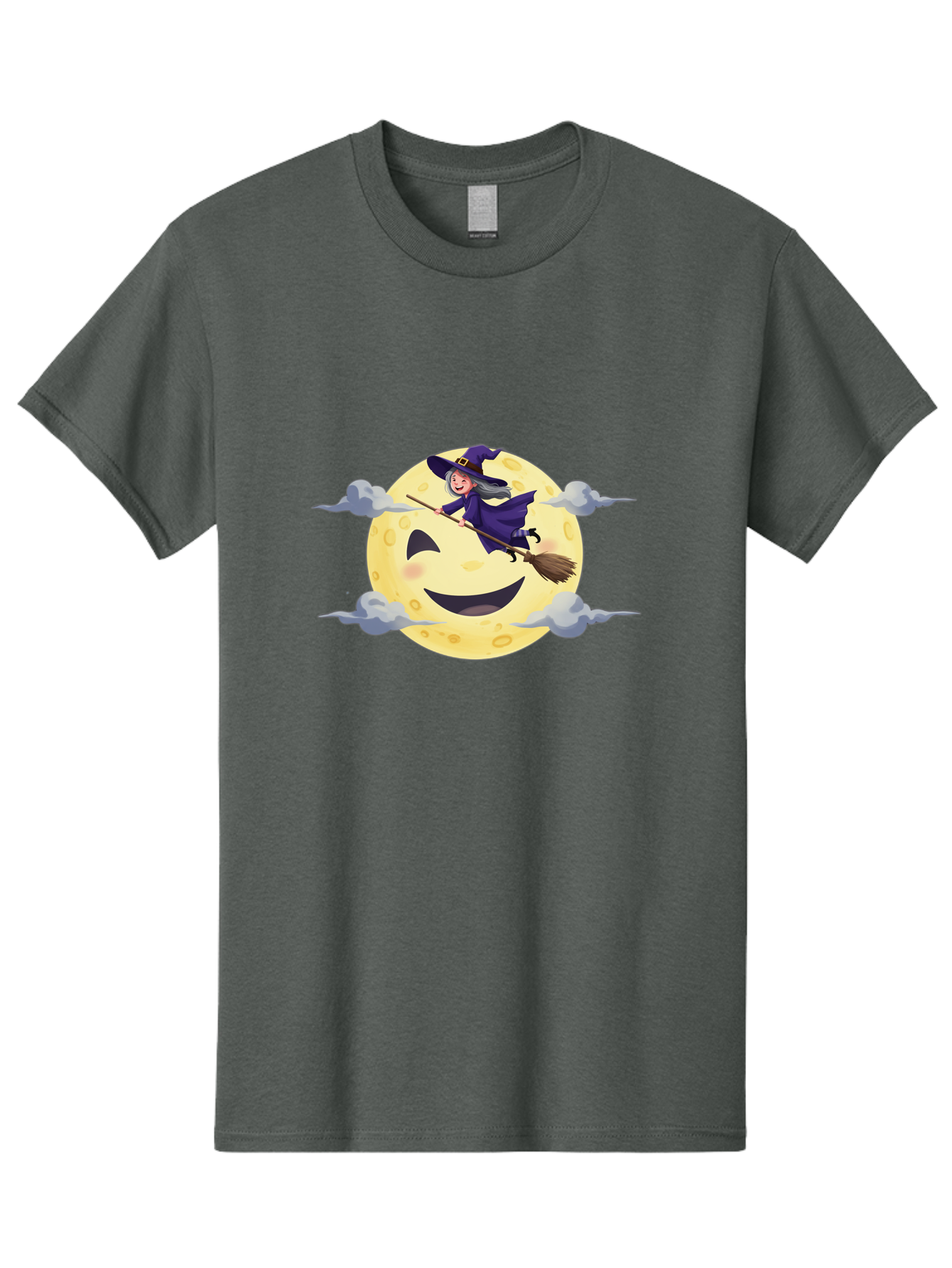 Witch-On-Broomstick-1 Men'S Graphic Tee, 100% Cotton, Comfortable Casual Summer Wear, Machine Washable, Witch Flying On Broomstick, Jack O'Lantern Moon, Halloween Scene, Cartoon Style, Smiling Moon, Spooky Atmosphere, Autumnal Theme, Bad925 6