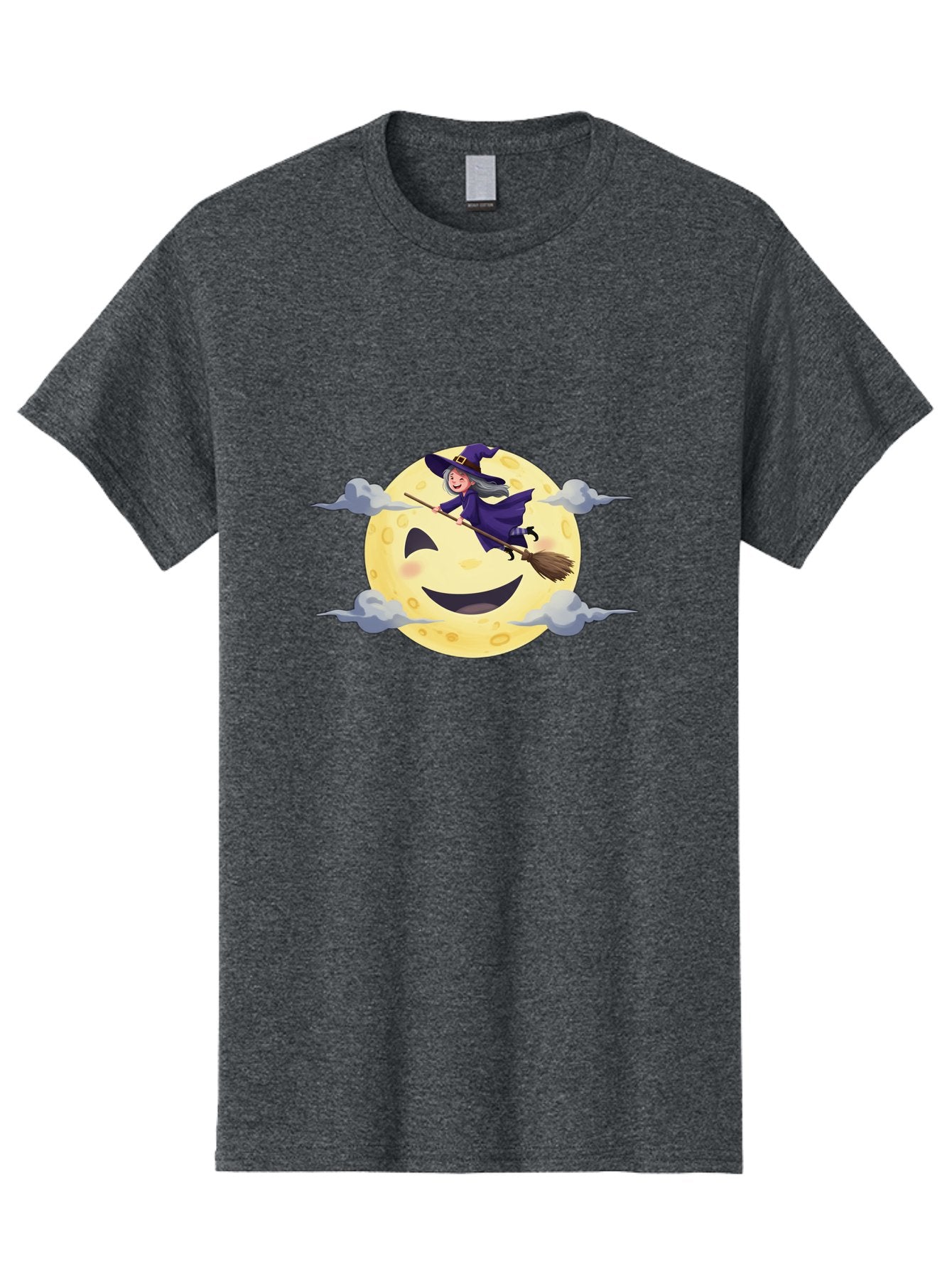 Witch-On-Broomstick-1 Men'S Graphic Tee, 100% Cotton, Comfortable Casual Summer Wear, Machine Washable, Witch Flying On Broomstick, Jack O'Lantern Moon, Halloween Scene, Cartoon Style, Smiling Moon, Spooky Atmosphere, Autumnal Theme, Bad925 10