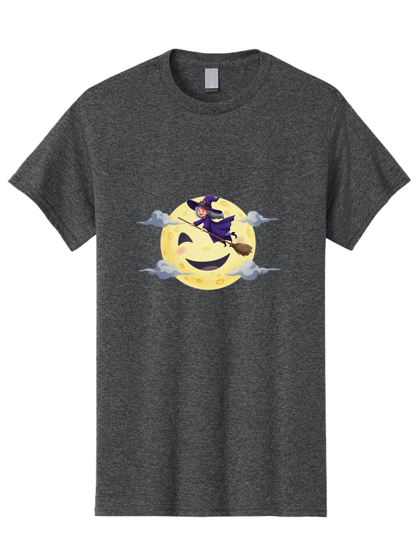 Witch-On-Broomstick-1 Men'S Graphic Tee, 100% Cotton, Comfortable Casual Summer Wear, Machine Washable, Witch Flying On Broomstick, Jack O'Lantern Moon, Halloween Scene, Cartoon Style, Smiling Moon, Spooky Atmosphere, Autumnal Theme, Bad925 14