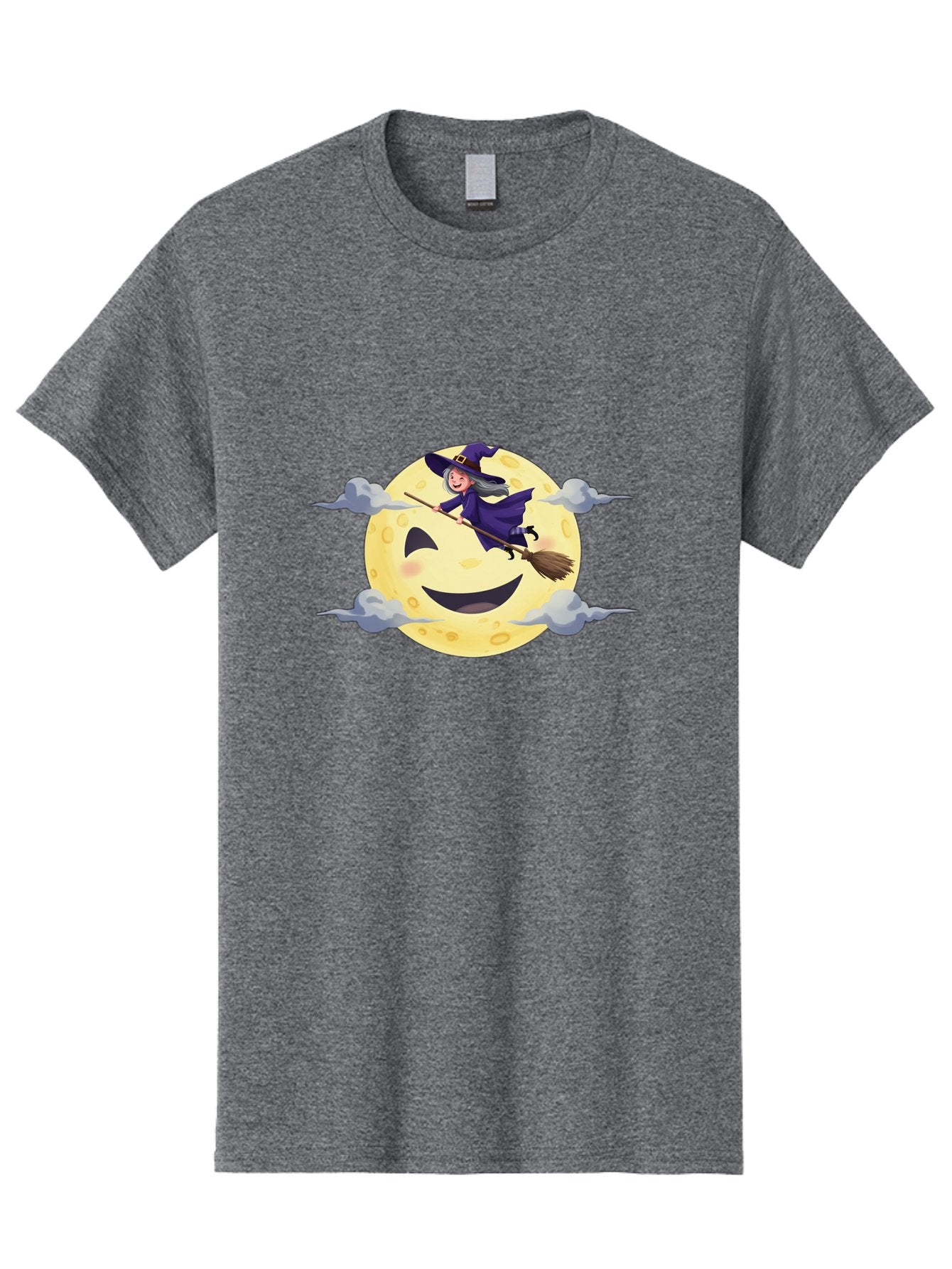 Witch-On-Broomstick-1 Men'S Graphic Tee, 100% Cotton, Comfortable Casual Summer Wear, Machine Washable, Witch Flying On Broomstick, Jack O'Lantern Moon, Halloween Scene, Cartoon Style, Smiling Moon, Spooky Atmosphere, Autumnal Theme, Bad925 4
