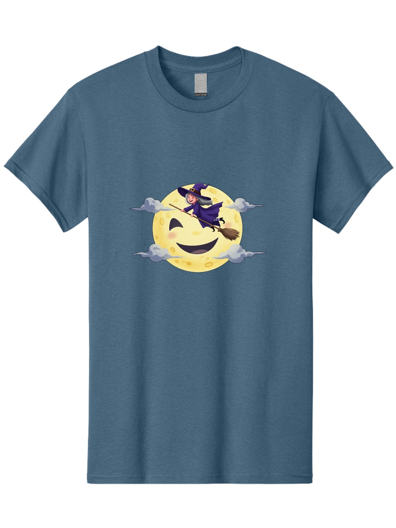 Witch-On-Broomstick-1 Men'S Graphic Tee, 100% Cotton, Comfortable Casual Summer Wear, Machine Washable, Witch Flying On Broomstick, Jack O'Lantern Moon, Halloween Scene, Cartoon Style, Smiling Moon, Spooky Atmosphere, Autumnal Theme, Bad925 11