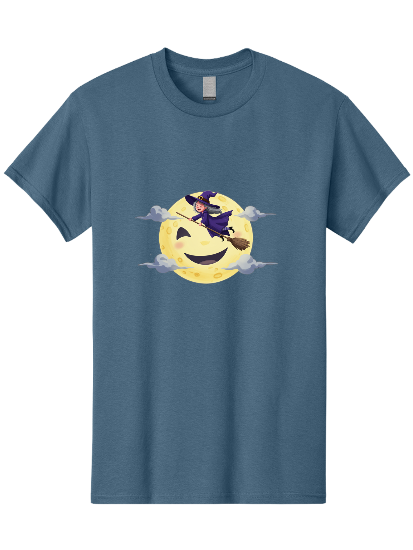 Witch-On-Broomstick-1 Men'S Graphic Tee, 100% Cotton, Comfortable Casual Summer Wear, Machine Washable, Witch Flying On Broomstick, Jack O'Lantern Moon, Halloween Scene, Cartoon Style, Smiling Moon, Spooky Atmosphere, Autumnal Theme, Bad925 4