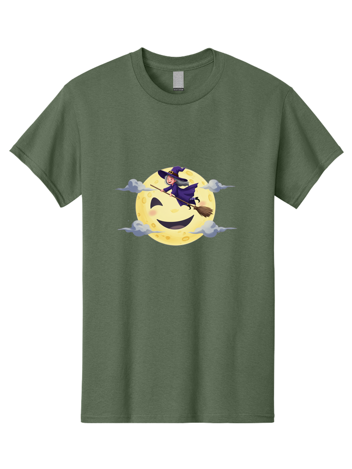 Witch-On-Broomstick-1 Men'S Graphic Tee, 100% Cotton, Comfortable Casual Summer Wear, Machine Washable, Witch Flying On Broomstick, Jack O'Lantern Moon, Halloween Scene, Cartoon Style, Smiling Moon, Spooky Atmosphere, Autumnal Theme, Bad925 8