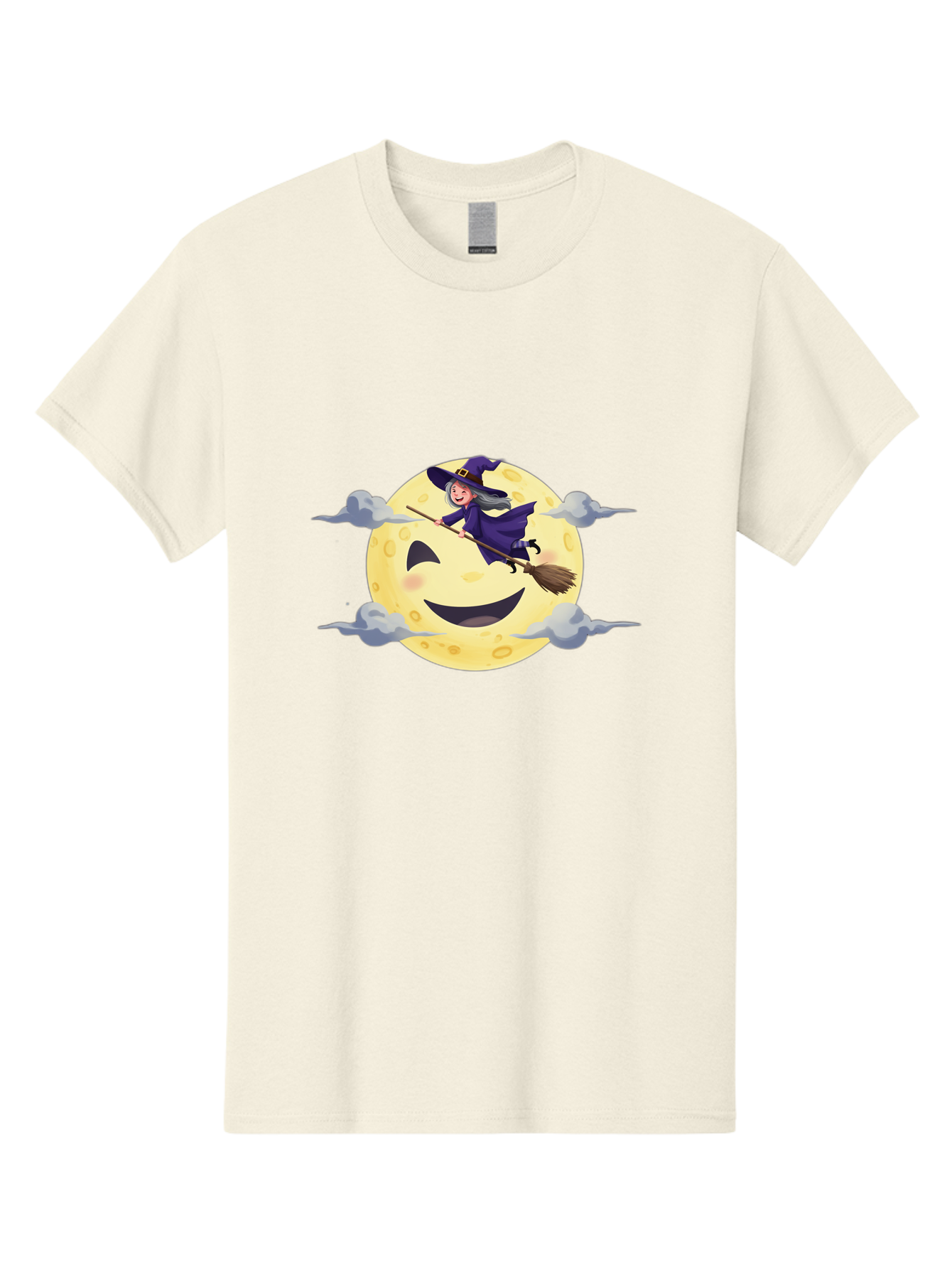 Witch-On-Broomstick-1 Men'S Graphic Tee, 100% Cotton, Comfortable Casual Summer Wear, Machine Washable, Witch Flying On Broomstick, Jack O'Lantern Moon, Halloween Scene, Cartoon Style, Smiling Moon, Spooky Atmosphere, Autumnal Theme, Bad925 9