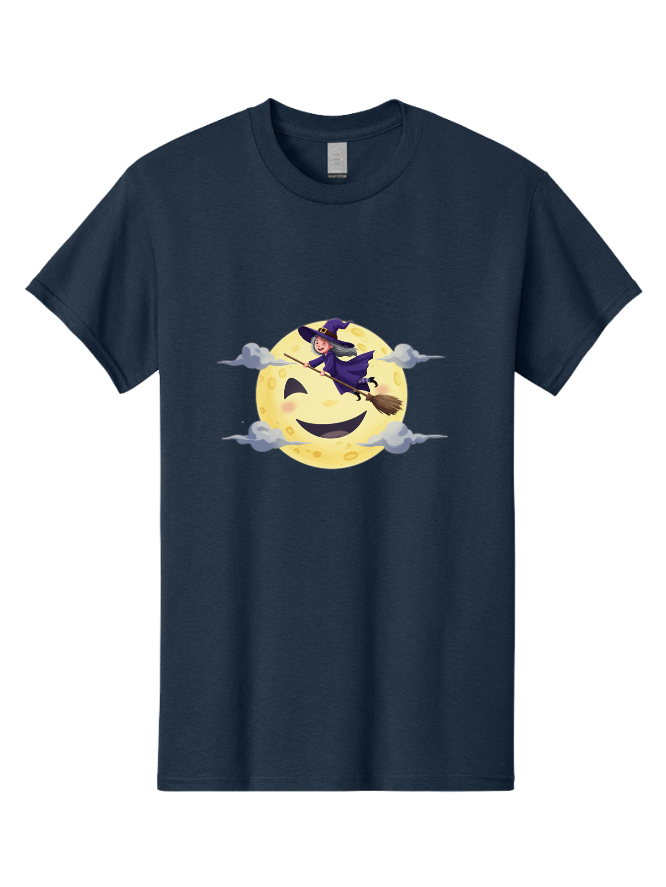 Witch-On-Broomstick-1 Men'S Graphic Tee, 100% Cotton, Comfortable Casual Summer Wear, Machine Washable, Witch Flying On Broomstick, Jack O'Lantern Moon, Halloween Scene, Cartoon Style, Smiling Moon, Spooky Atmosphere, Autumnal Theme, Bad925 3