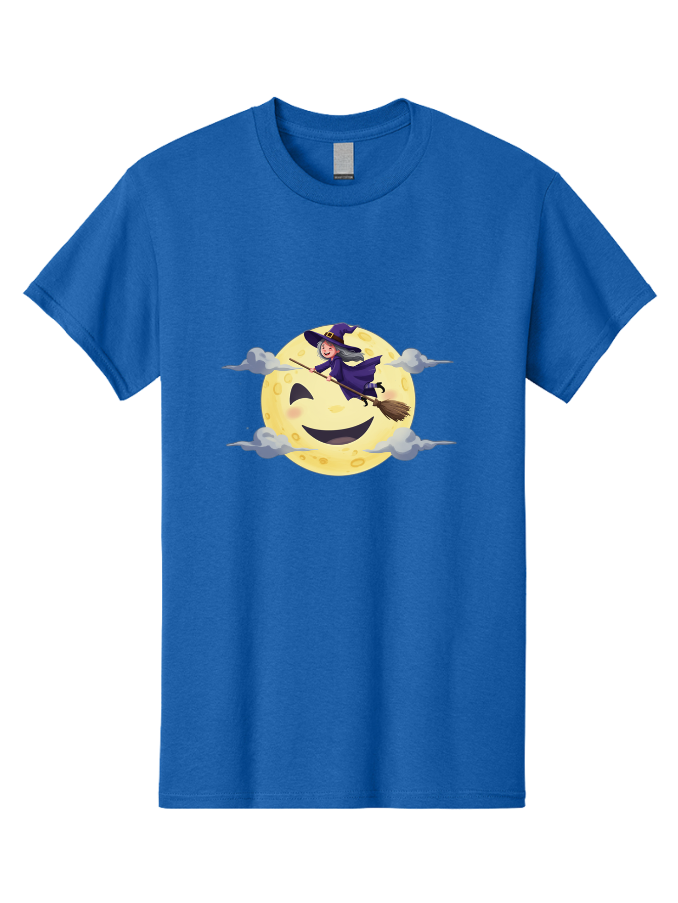 Witch-On-Broomstick-1 Men'S Graphic Tee, 100% Cotton, Comfortable Casual Summer Wear, Machine Washable, Witch Flying On Broomstick, Jack O'Lantern Moon, Halloween Scene, Cartoon Style, Smiling Moon, Spooky Atmosphere, Autumnal Theme, Bad925 15