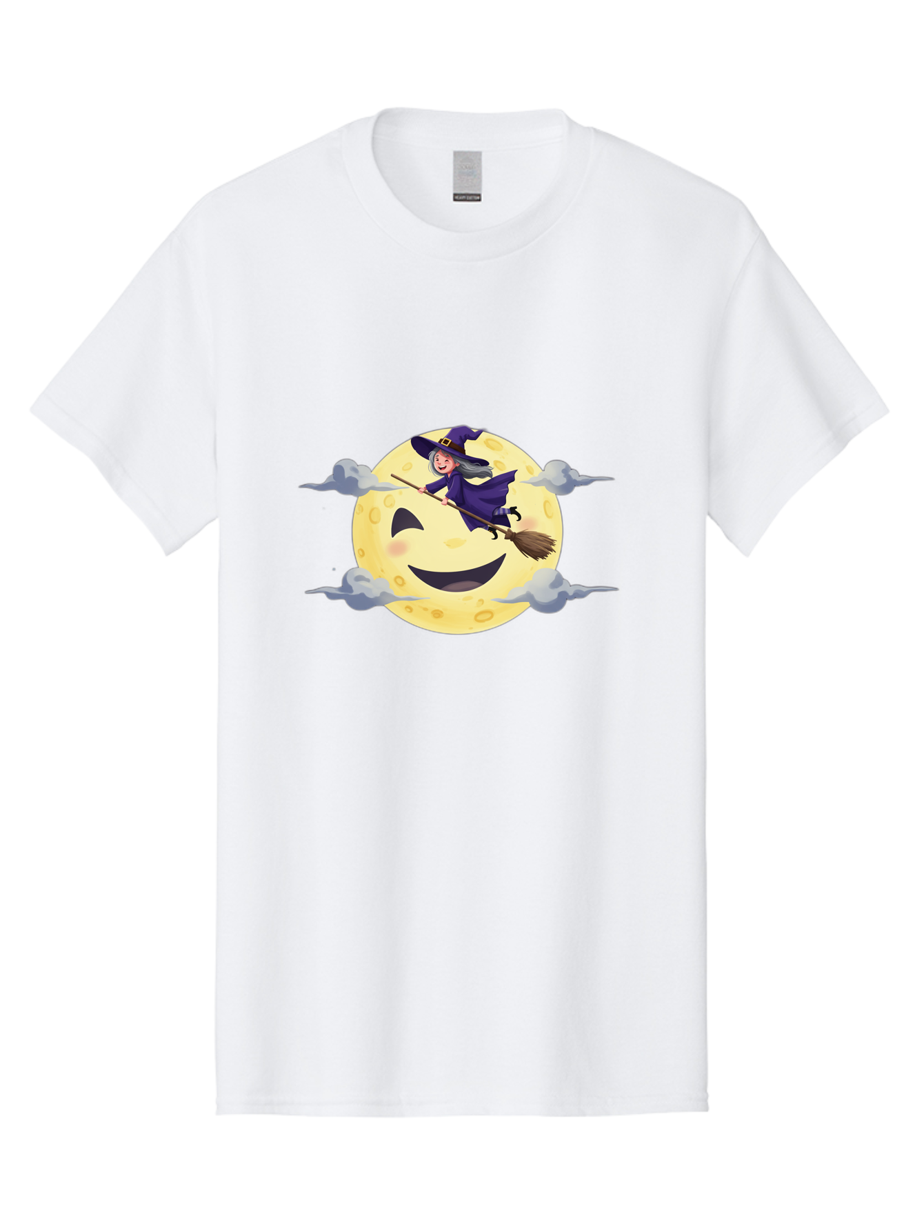 Witch-On-Broomstick-1 Men'S Graphic Tee, 100% Cotton, Comfortable Casual Summer Wear, Machine Washable, Witch Flying On Broomstick, Jack O'Lantern Moon, Halloween Scene, Cartoon Style, Smiling Moon, Spooky Atmosphere, Autumnal Theme, Bad925 7