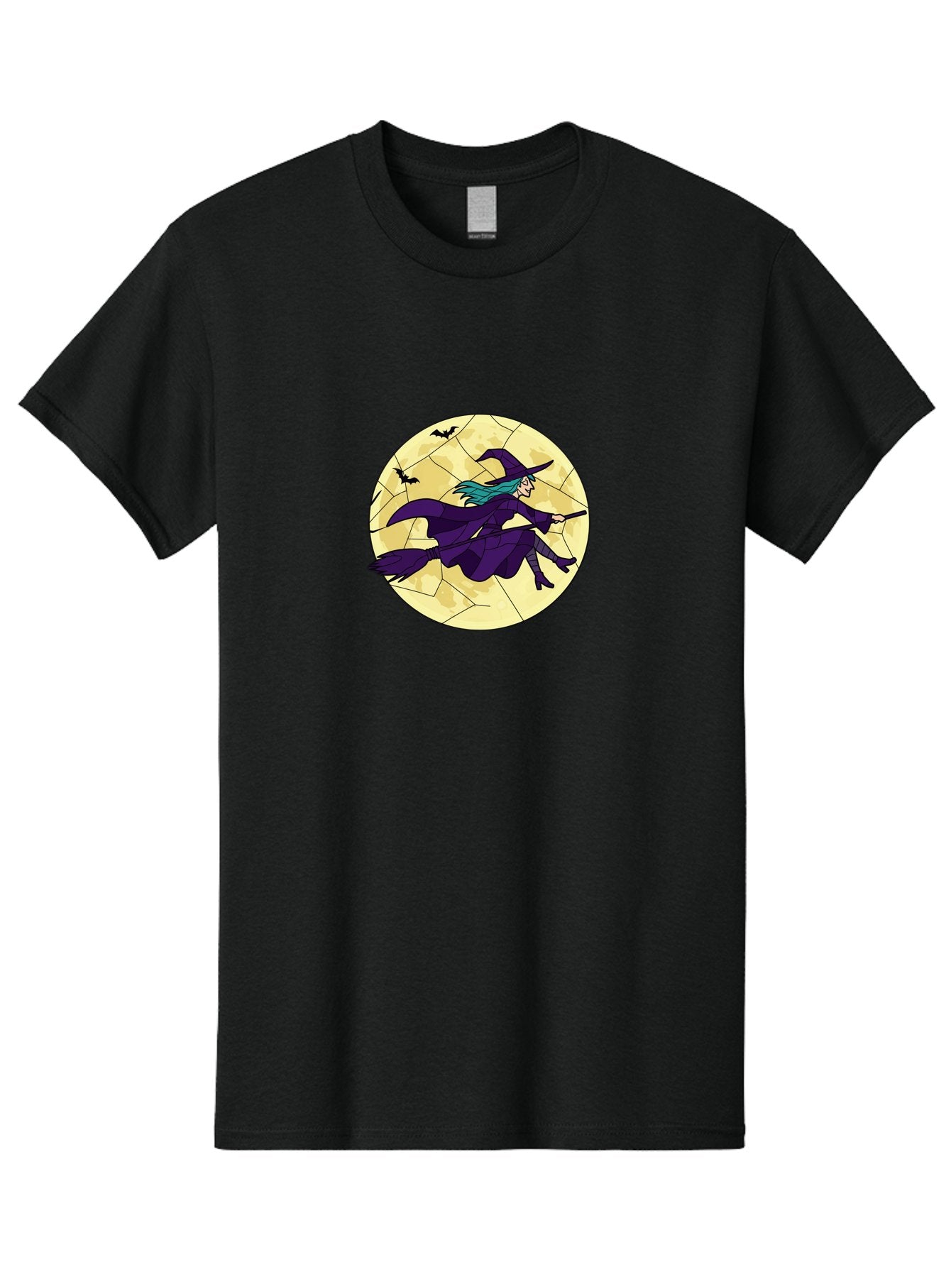 Witch-On-Broomstick Men'S Graphic Tee, 100% Cotton, Comfortable Casual Summer Wear, Machine Washable, Witch Flying On Broomstick, Full Moon, Bats Flying, Purple Dress, Magic Spell, Halloween Theme, Mystical Night, Spooky Atmosphere Bad926 12