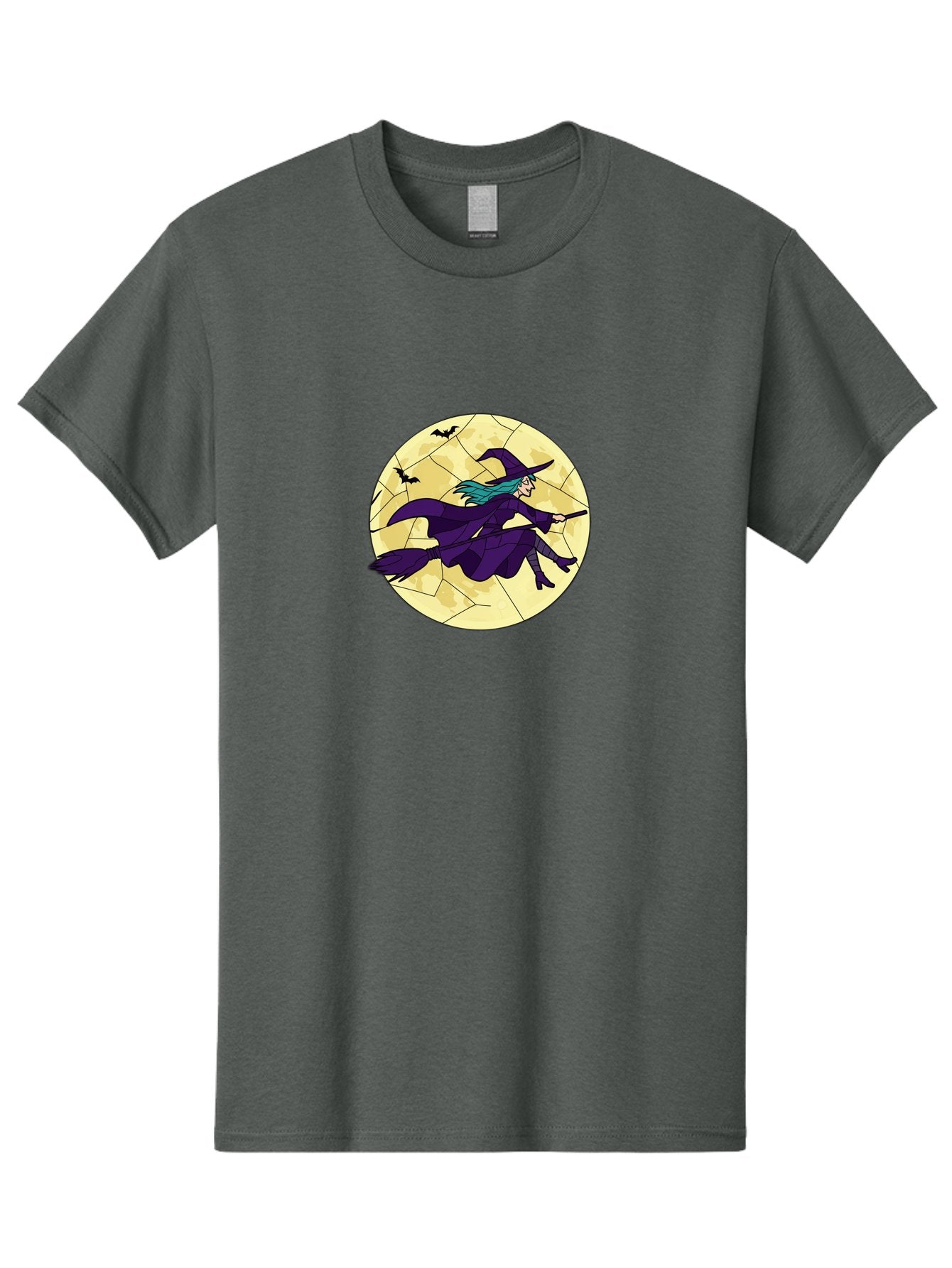 Witch-On-Broomstick Men'S Graphic Tee, 100% Cotton, Comfortable Casual Summer Wear, Machine Washable, Witch Flying On Broomstick, Full Moon, Bats Flying, Purple Dress, Magic Spell, Halloween Theme, Mystical Night, Spooky Atmosphere Bad926 10