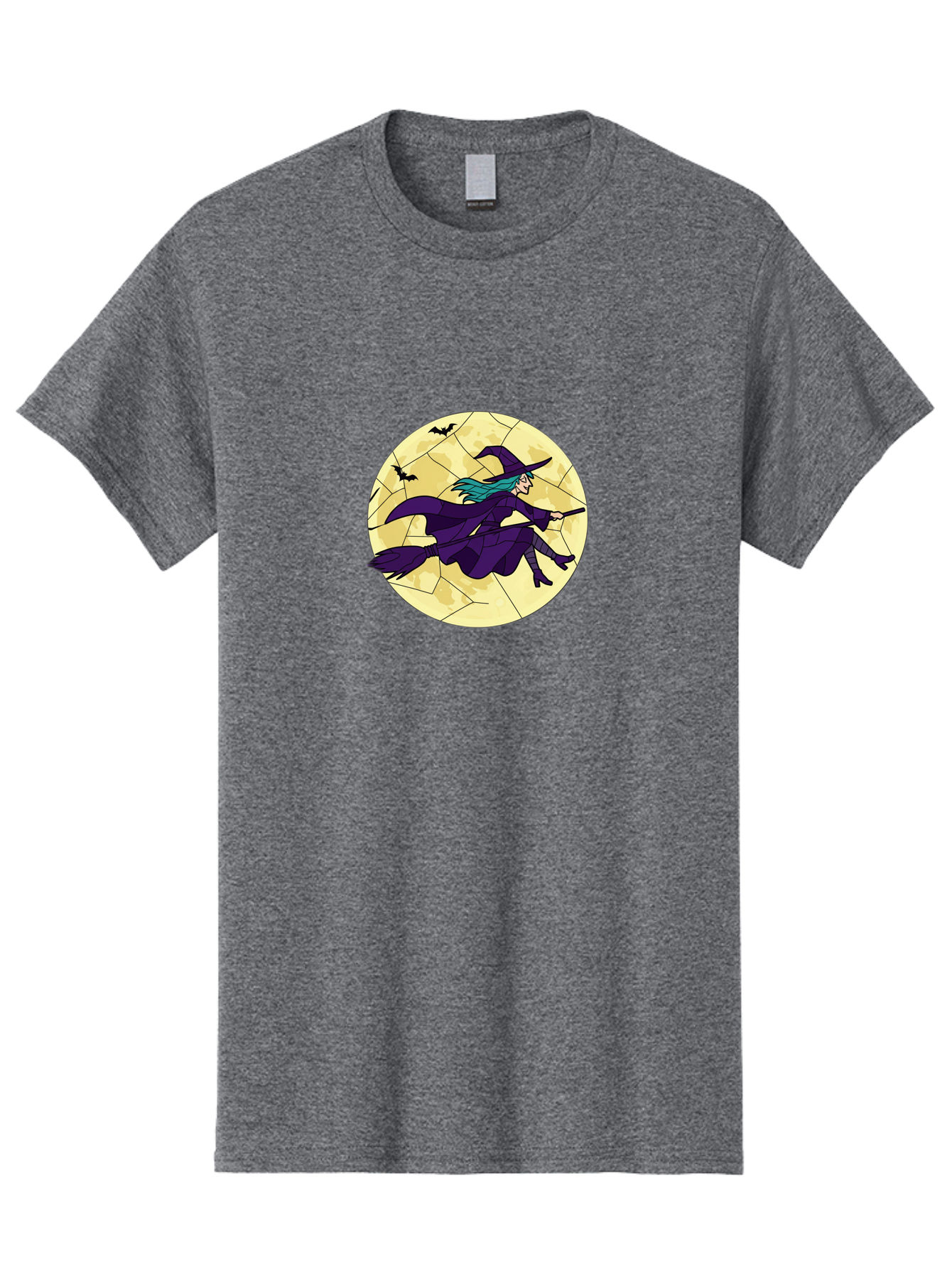 Witch-On-Broomstick Men'S Graphic Tee, 100% Cotton, Comfortable Casual Summer Wear, Machine Washable, Witch Flying On Broomstick, Full Moon, Bats Flying, Purple Dress, Magic Spell, Halloween Theme, Mystical Night, Spooky Atmosphere Bad926 10