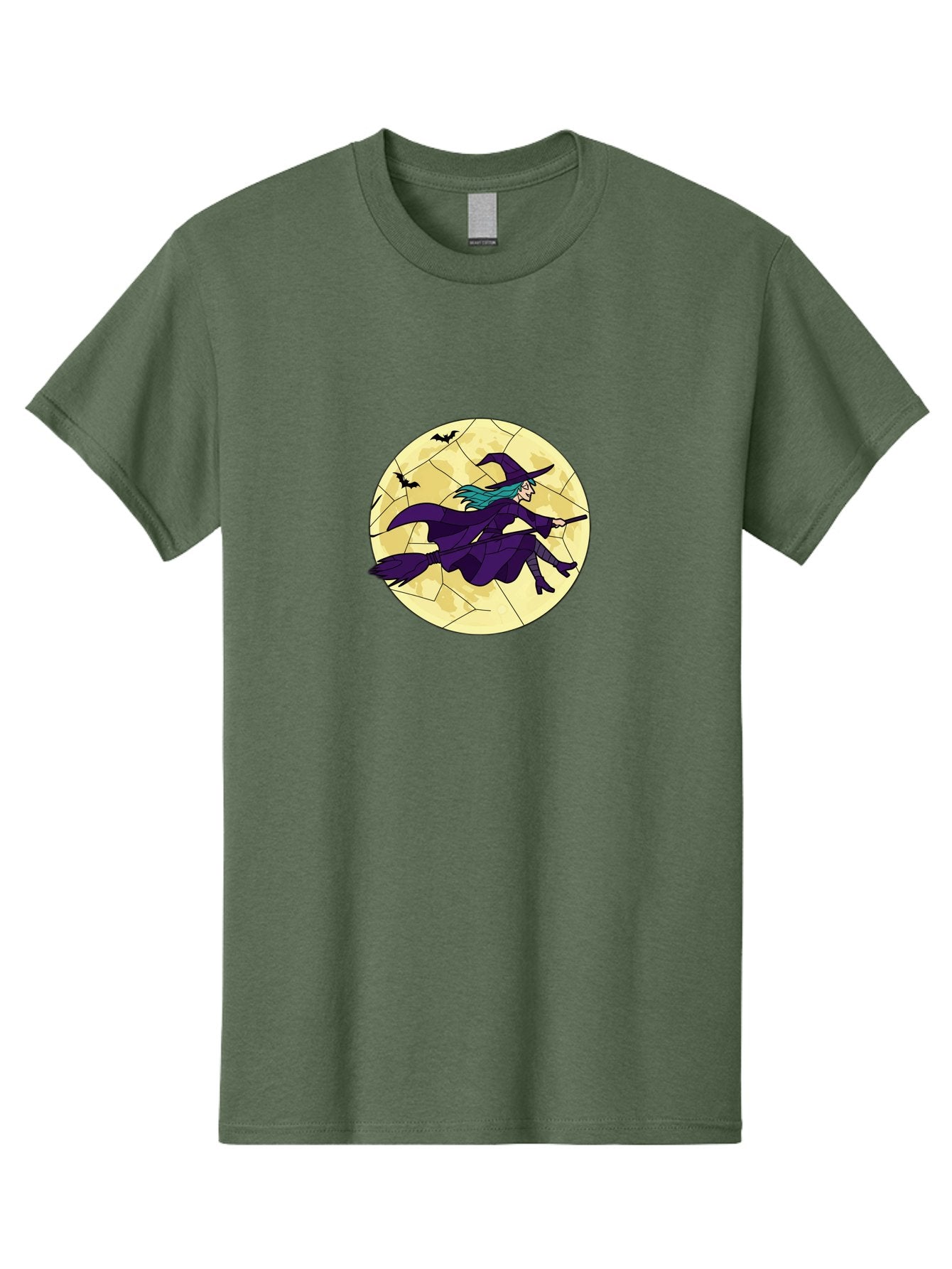 Witch-On-Broomstick Men'S Graphic Tee, 100% Cotton, Comfortable Casual Summer Wear, Machine Washable, Witch Flying On Broomstick, Full Moon, Bats Flying, Purple Dress, Magic Spell, Halloween Theme, Mystical Night, Spooky Atmosphere Bad926 4