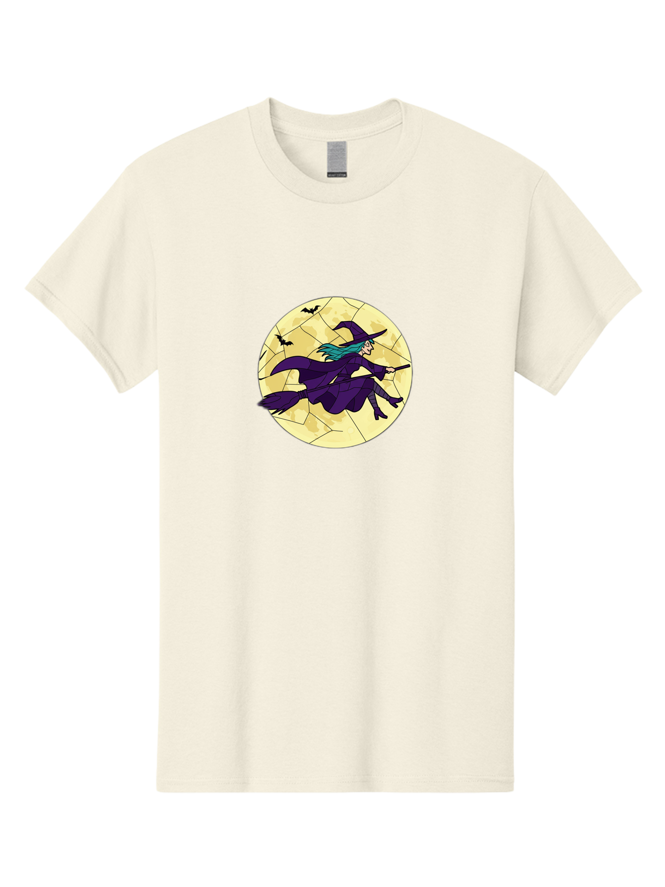 Witch-On-Broomstick Men'S Graphic Tee, 100% Cotton, Comfortable Casual Summer Wear, Machine Washable, Witch Flying On Broomstick, Full Moon, Bats Flying, Purple Dress, Magic Spell, Halloween Theme, Mystical Night, Spooky Atmosphere Bad926 5