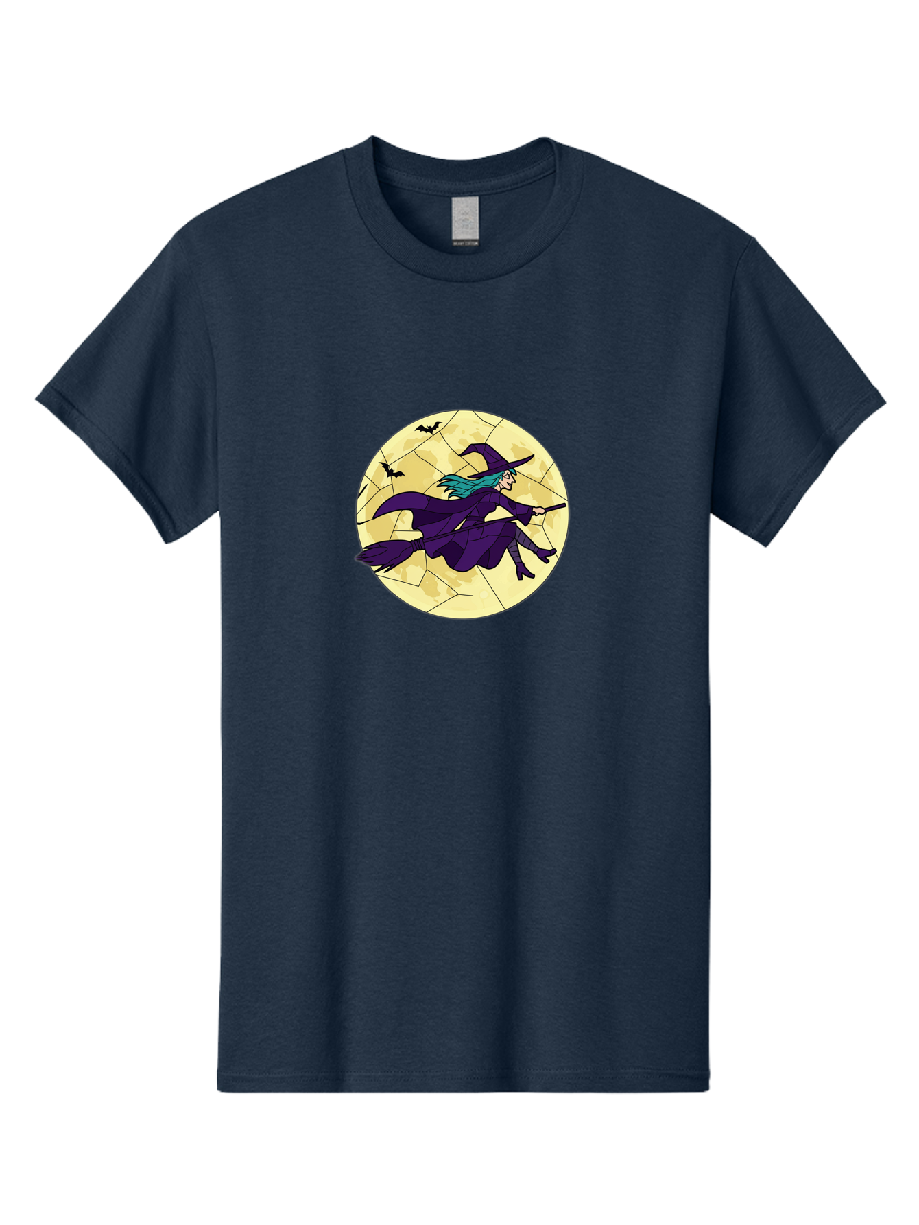 Witch-On-Broomstick Men'S Graphic Tee, 100% Cotton, Comfortable Casual Summer Wear, Machine Washable, Witch Flying On Broomstick, Full Moon, Bats Flying, Purple Dress, Magic Spell, Halloween Theme, Mystical Night, Spooky Atmosphere Bad926 15