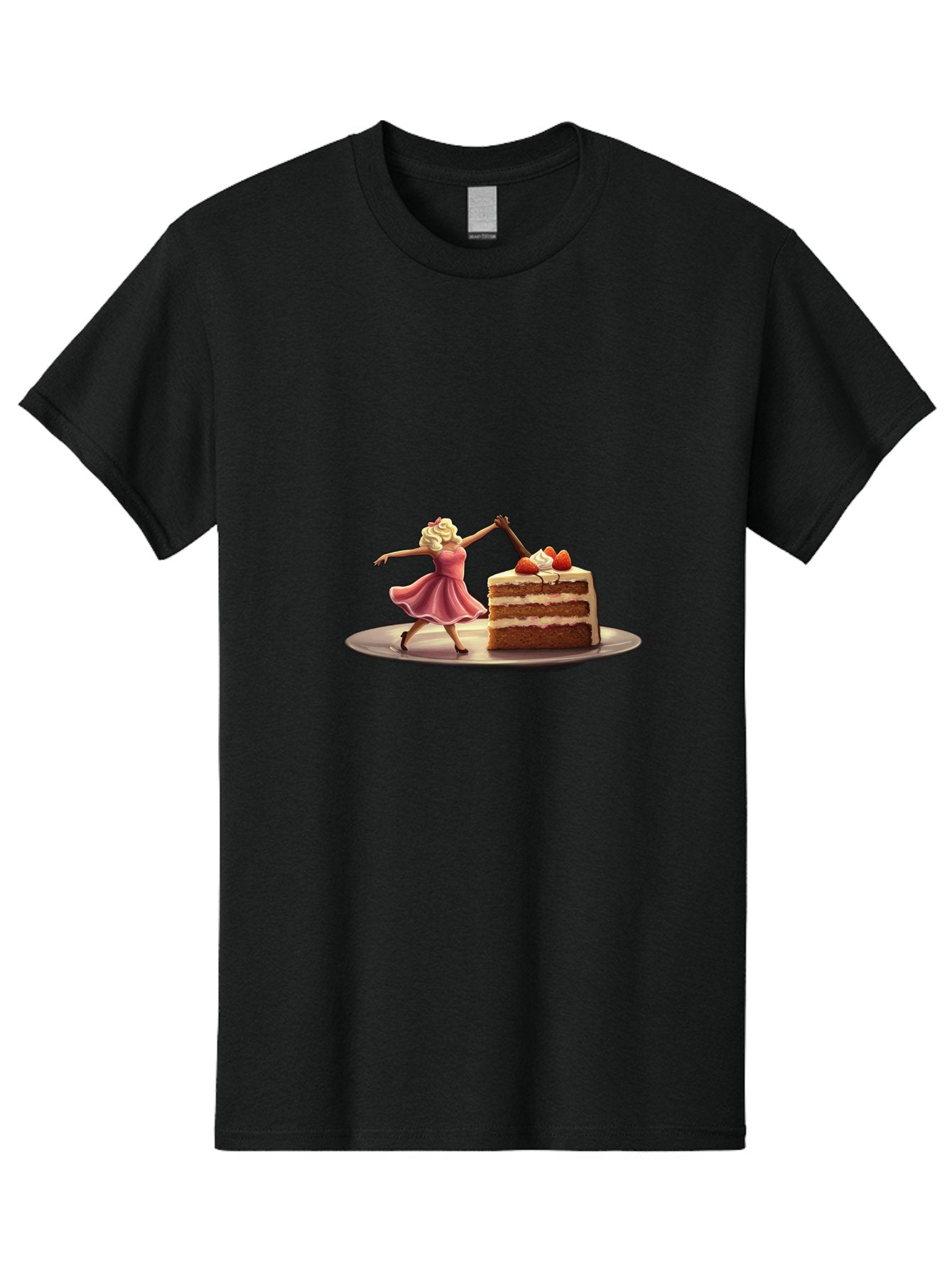 Woman-And-Cake Men'S Graphic Tee, 100% Cotton, Comfortable Casual Summer Wear, Machine Washable, Woman Cutting Cake, Marilyn Monroe Lookalike, Pink Dress, Blonde Hair, Cake With Strawberries, Sweet Treats, Dessert, Celebration Bad927 9