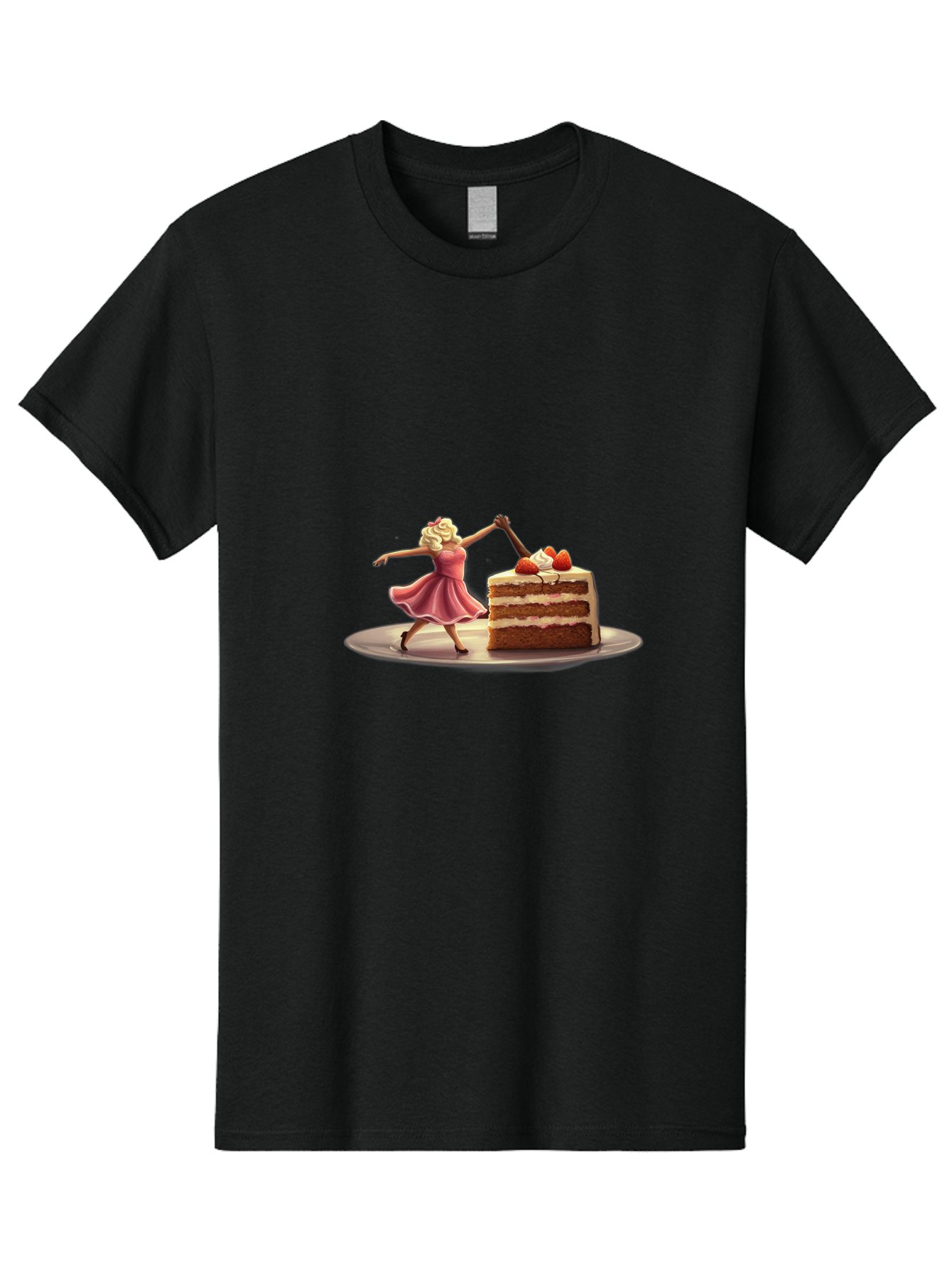 Woman-And-Cake Men'S Graphic Tee, 100% Cotton, Comfortable Casual Summer Wear, Machine Washable, Woman Cutting Cake, Marilyn Monroe Lookalike, Pink Dress, Blonde Hair, Cake With Strawberries, Sweet Treats, Dessert, Celebration Bad927 5