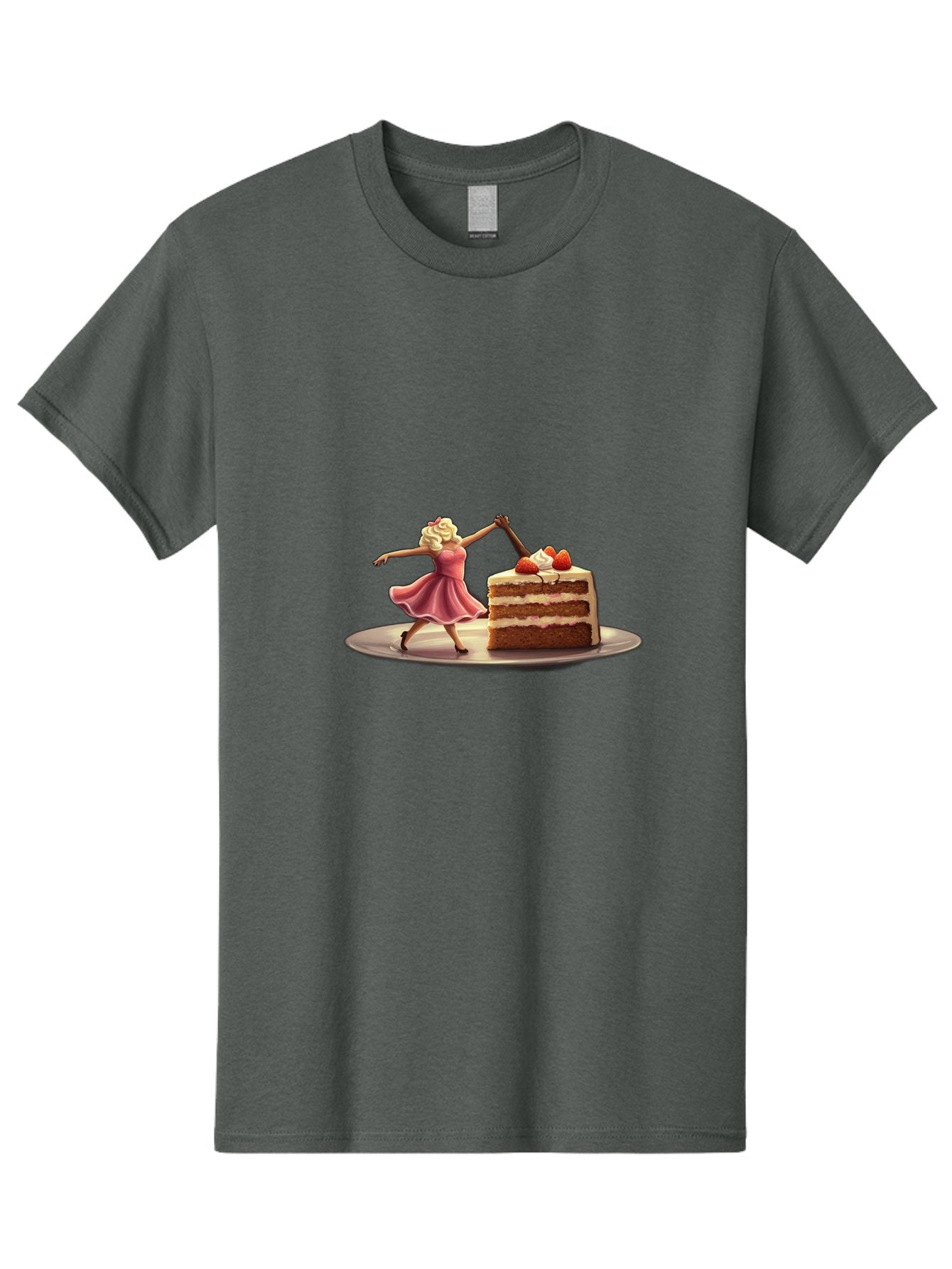 Woman-And-Cake Men'S Graphic Tee, 100% Cotton, Comfortable Casual Summer Wear, Machine Washable, Woman Cutting Cake, Marilyn Monroe Lookalike, Pink Dress, Blonde Hair, Cake With Strawberries, Sweet Treats, Dessert, Celebration Bad927