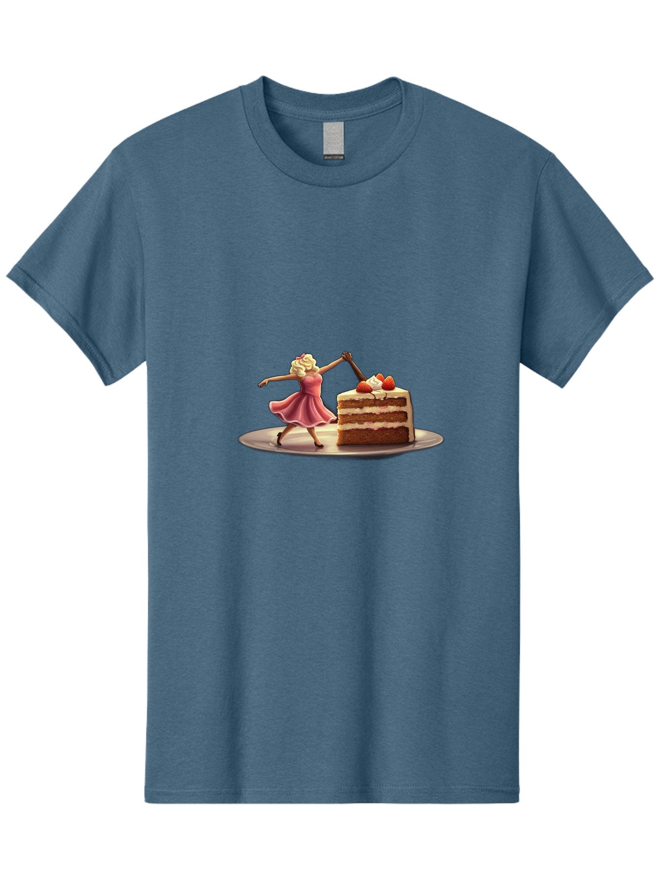 Woman-And-Cake Men'S Graphic Tee, 100% Cotton, Comfortable Casual Summer Wear, Machine Washable, Woman Cutting Cake, Marilyn Monroe Lookalike, Pink Dress, Blonde Hair, Cake With Strawberries, Sweet Treats, Dessert, Celebration Bad927 3