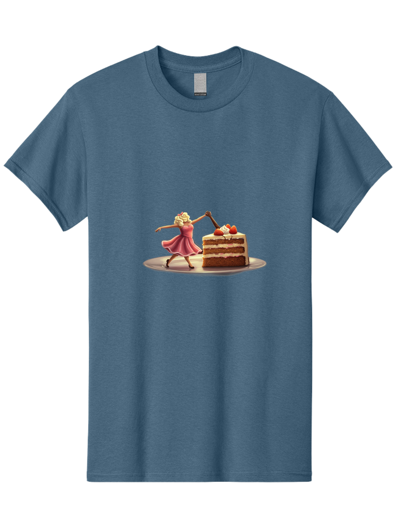 Woman-And-Cake Men'S Graphic Tee, 100% Cotton, Comfortable Casual Summer Wear, Machine Washable, Woman Cutting Cake, Marilyn Monroe Lookalike, Pink Dress, Blonde Hair, Cake With Strawberries, Sweet Treats, Dessert, Celebration Bad927 9
