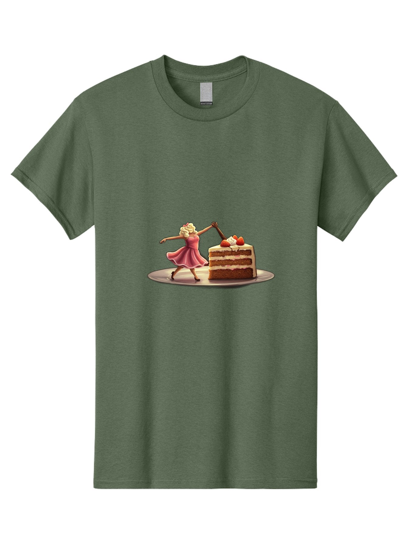 Woman-And-Cake Men'S Graphic Tee, 100% Cotton, Comfortable Casual Summer Wear, Machine Washable, Woman Cutting Cake, Marilyn Monroe Lookalike, Pink Dress, Blonde Hair, Cake With Strawberries, Sweet Treats, Dessert, Celebration Bad927