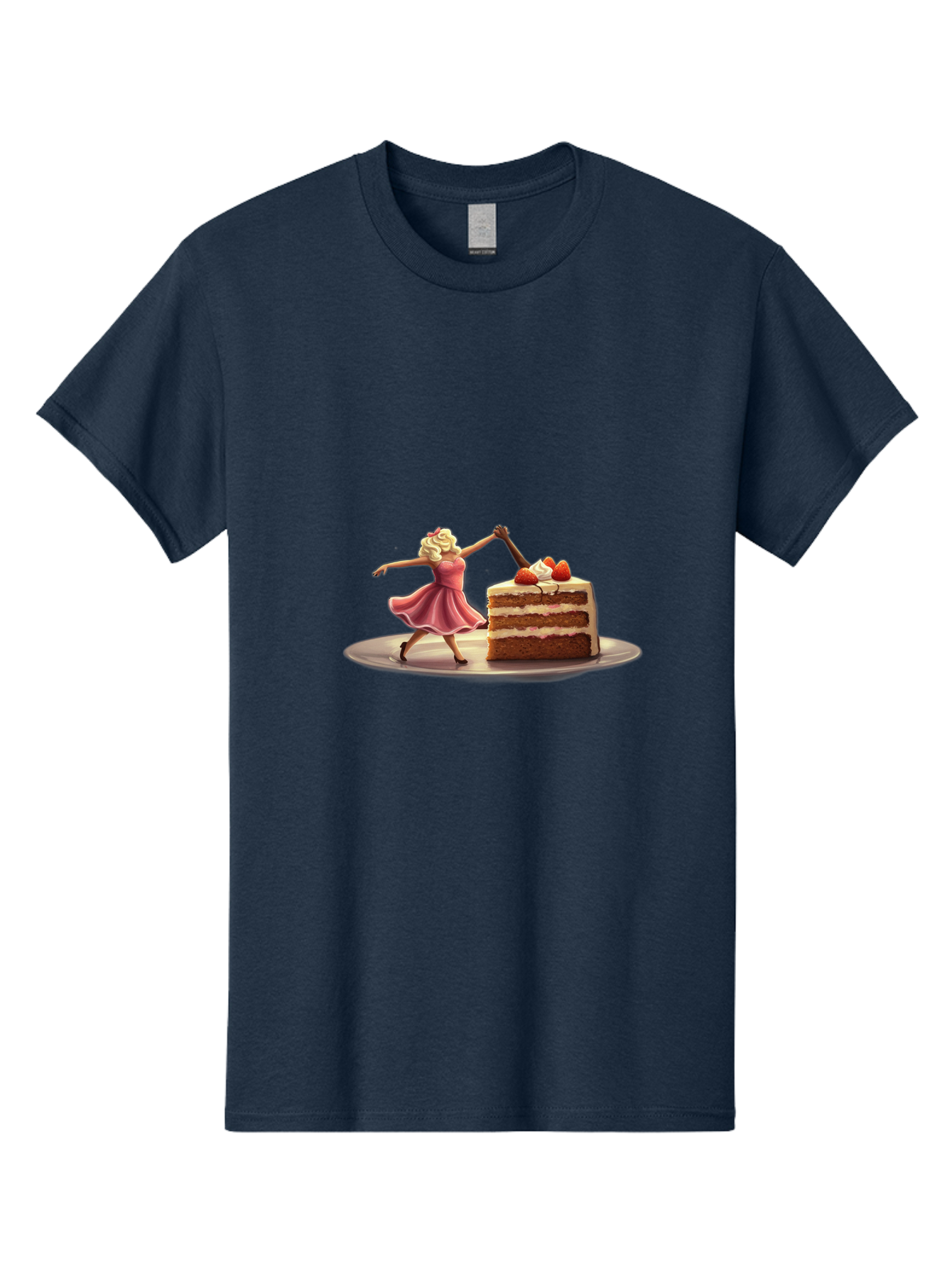 Woman-And-Cake Men'S Graphic Tee, 100% Cotton, Comfortable Casual Summer Wear, Machine Washable, Woman Cutting Cake, Marilyn Monroe Lookalike, Pink Dress, Blonde Hair, Cake With Strawberries, Sweet Treats, Dessert, Celebration Bad927 15