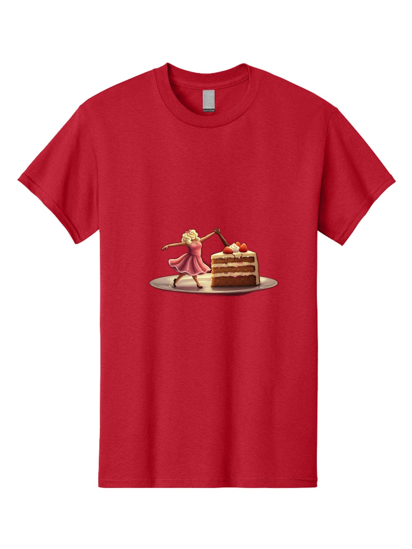 Woman-And-Cake Men'S Graphic Tee, 100% Cotton, Comfortable Casual Summer Wear, Machine Washable, Woman Cutting Cake, Marilyn Monroe Lookalike, Pink Dress, Blonde Hair, Cake With Strawberries, Sweet Treats, Dessert, Celebration Bad927 6