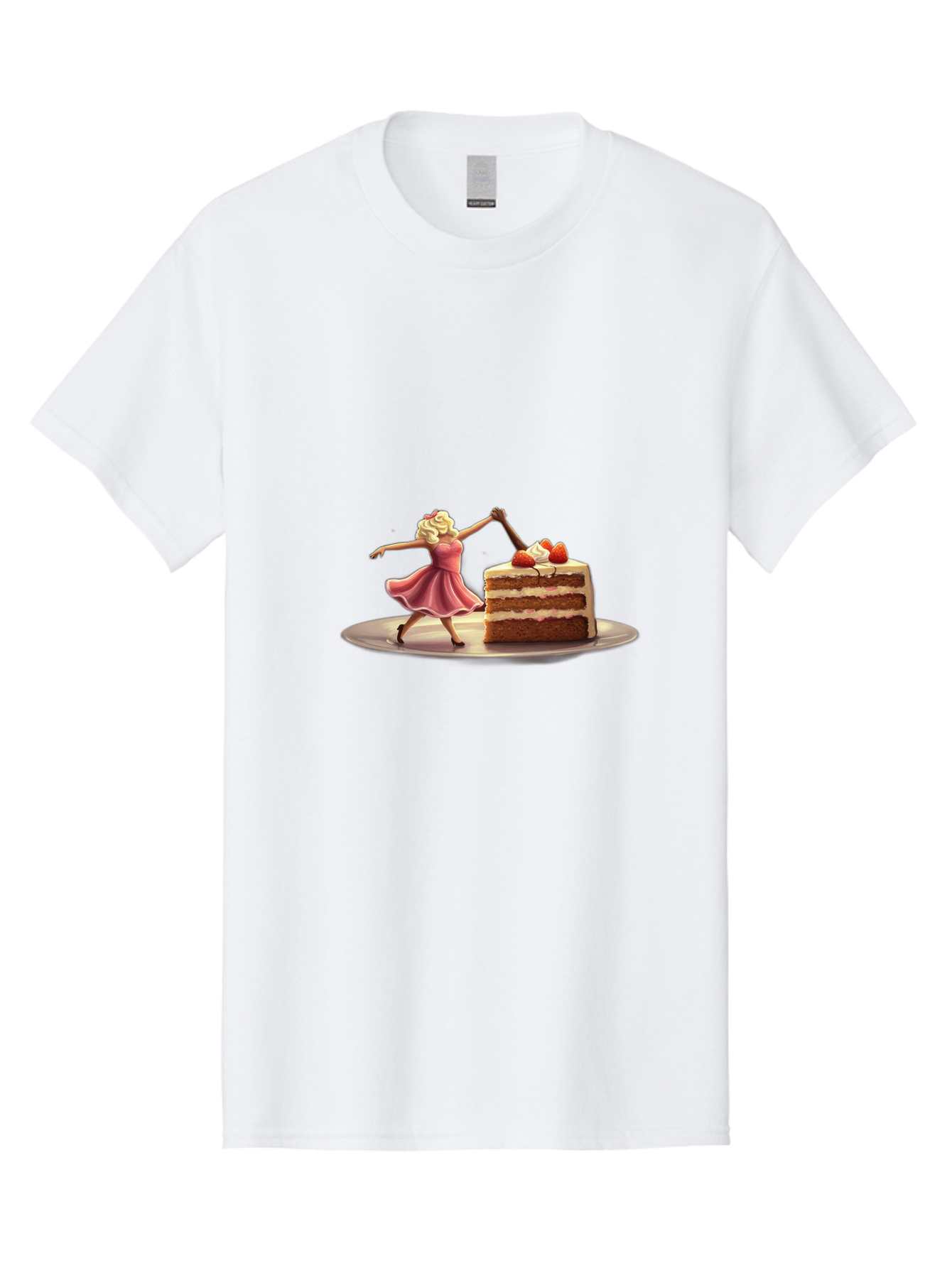 Woman-And-Cake Men'S Graphic Tee, 100% Cotton, Comfortable Casual Summer Wear, Machine Washable, Woman Cutting Cake, Marilyn Monroe Lookalike, Pink Dress, Blonde Hair, Cake With Strawberries, Sweet Treats, Dessert, Celebration Bad927 6