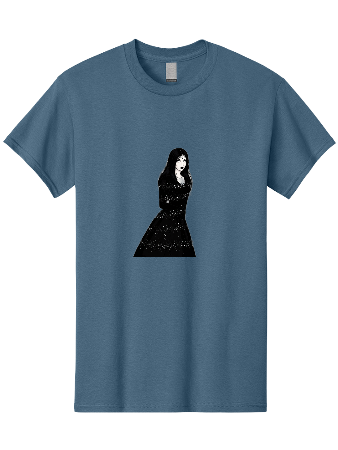 Woman-In-Black-Dress Men'S Graphic Tee, 100% Cotton, Comfortable Casual Summer Wear, Machine Washable, Woman In Black Dress, Long Black Hair, Elegant Jewelry, Sparkling Dress, Dark Beauty, Fashion Illustration, Mysterious Woman, Bad928 15