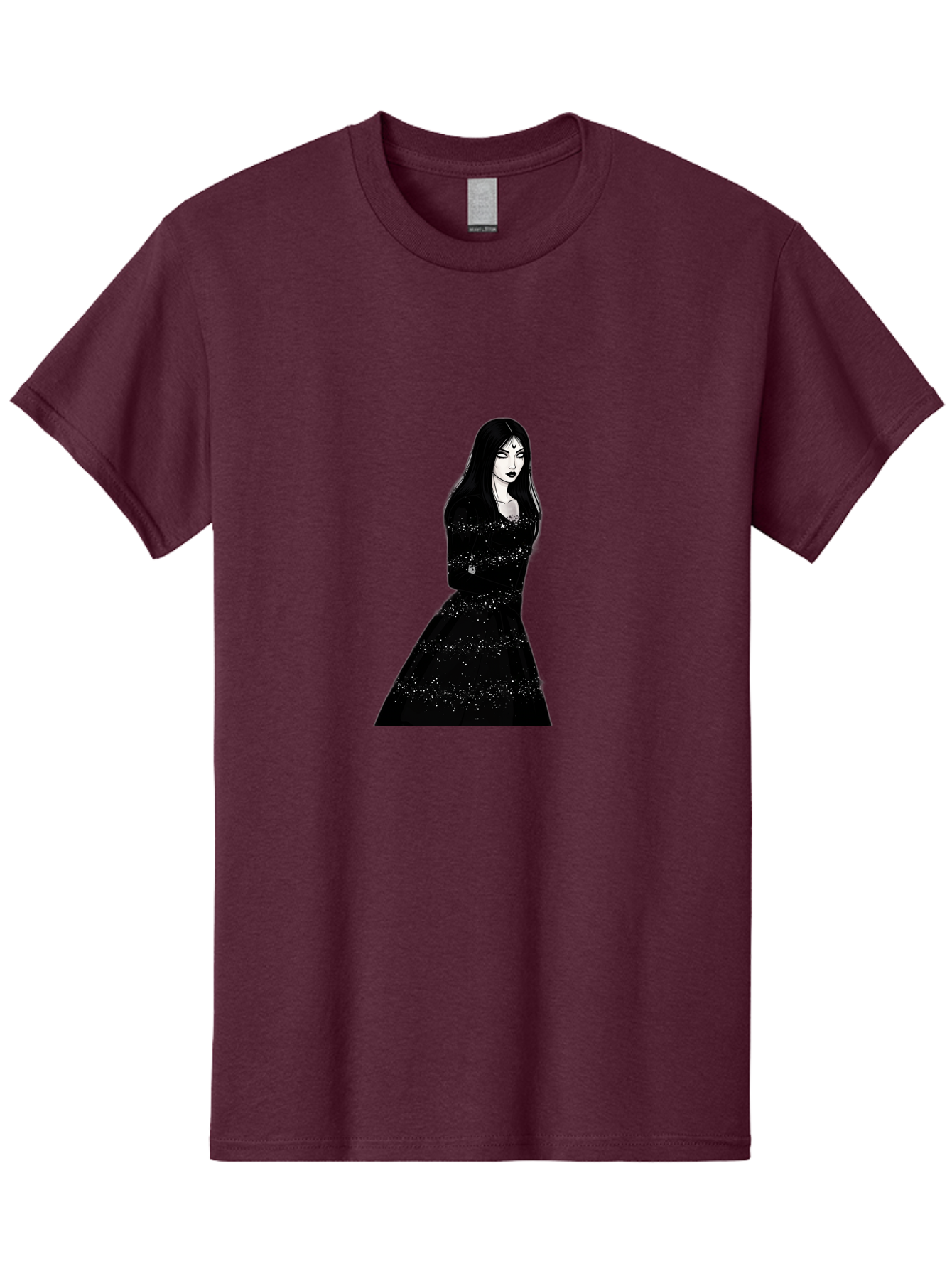 Woman-In-Black-Dress Men'S Graphic Tee, 100% Cotton, Comfortable Casual Summer Wear, Machine Washable, Woman In Black Dress, Long Black Hair, Elegant Jewelry, Sparkling Dress, Dark Beauty, Fashion Illustration, Mysterious Woman, Bad928 13