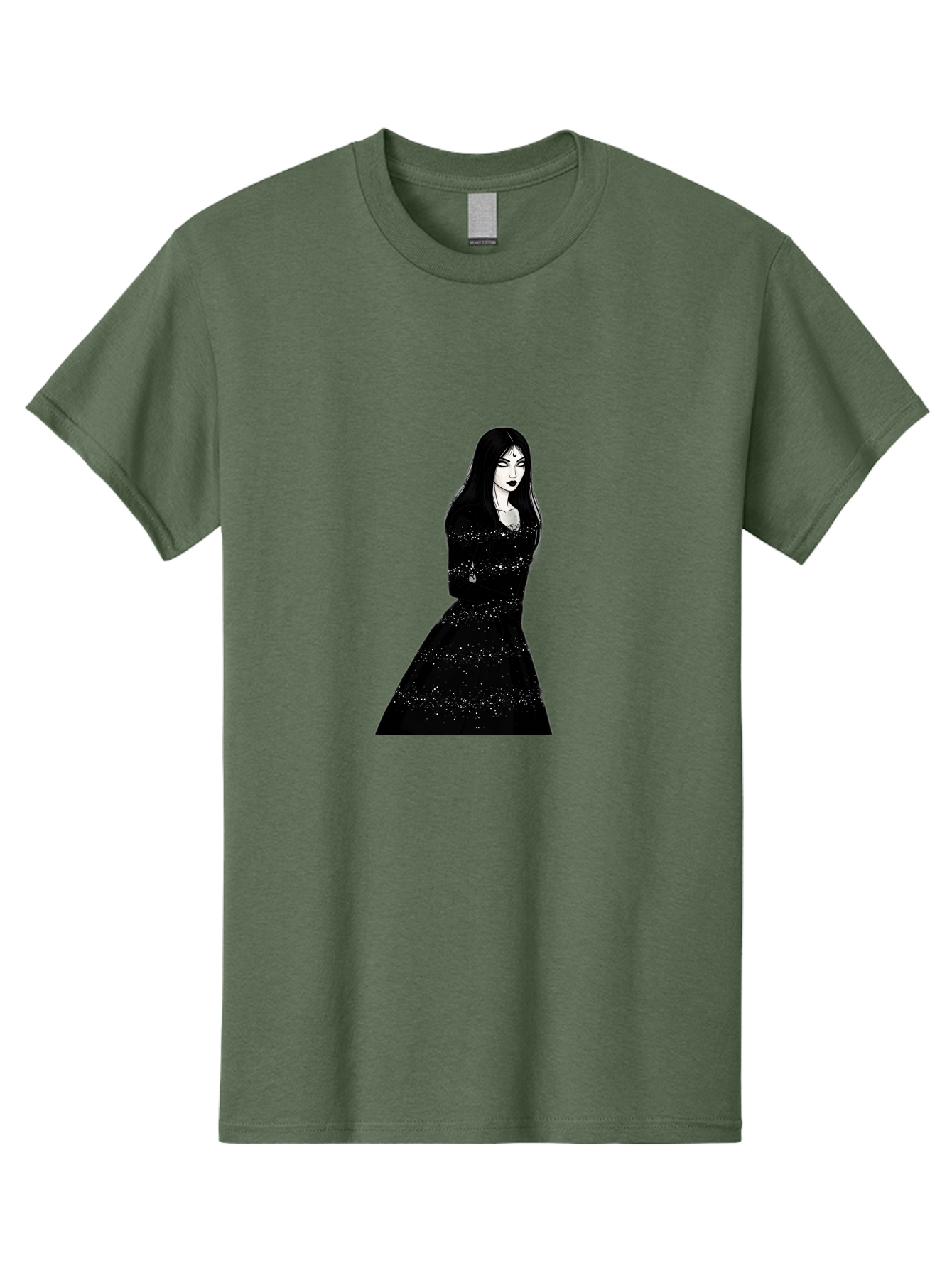 Woman-In-Black-Dress Men'S Graphic Tee, 100% Cotton, Comfortable Casual Summer Wear, Machine Washable, Woman In Black Dress, Long Black Hair, Elegant Jewelry, Sparkling Dress, Dark Beauty, Fashion Illustration, Mysterious Woman, Bad928 7