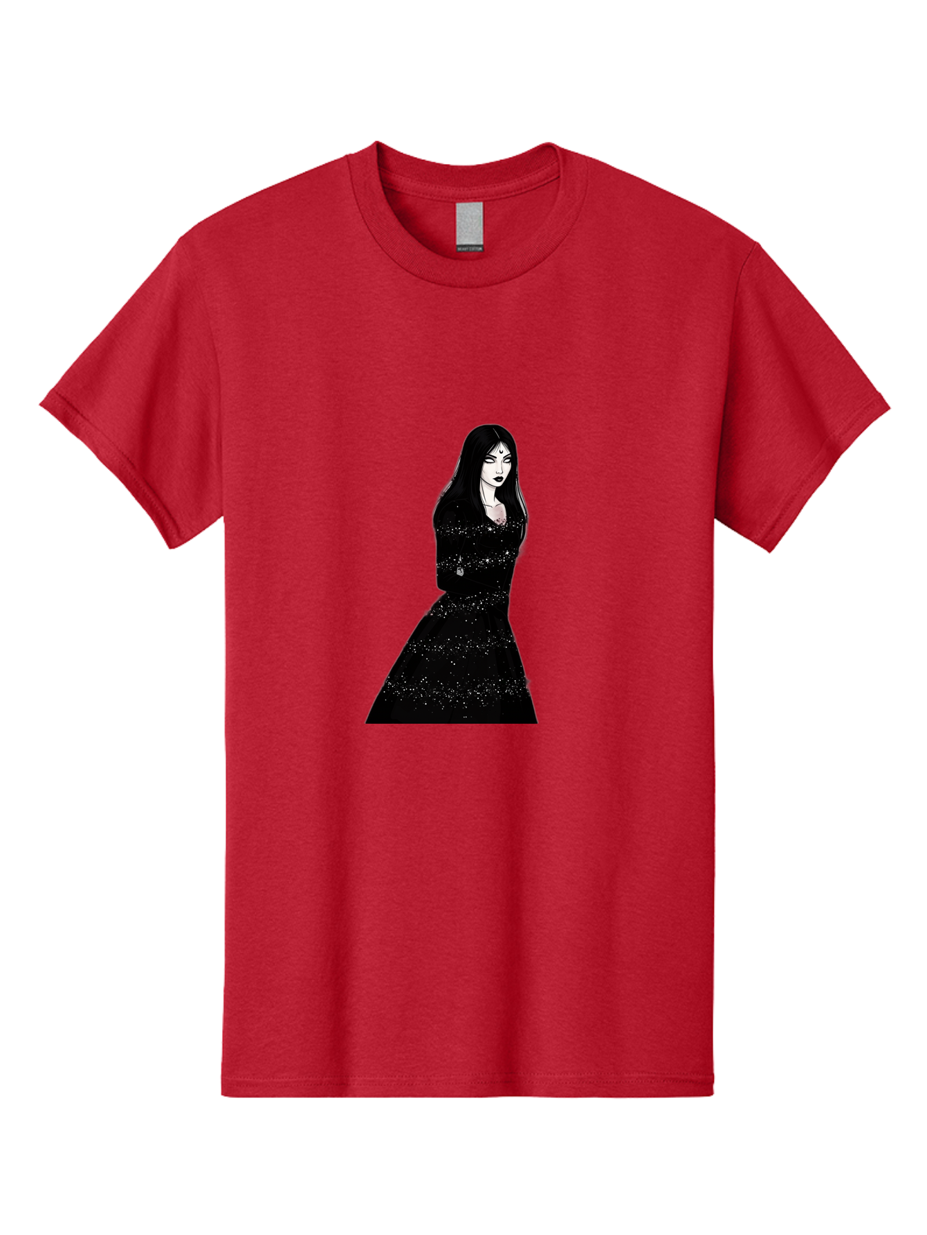 Woman-In-Black-Dress Men'S Graphic Tee, 100% Cotton, Comfortable Casual Summer Wear, Machine Washable, Woman In Black Dress, Long Black Hair, Elegant Jewelry, Sparkling Dress, Dark Beauty, Fashion Illustration, Mysterious Woman, Bad928 10