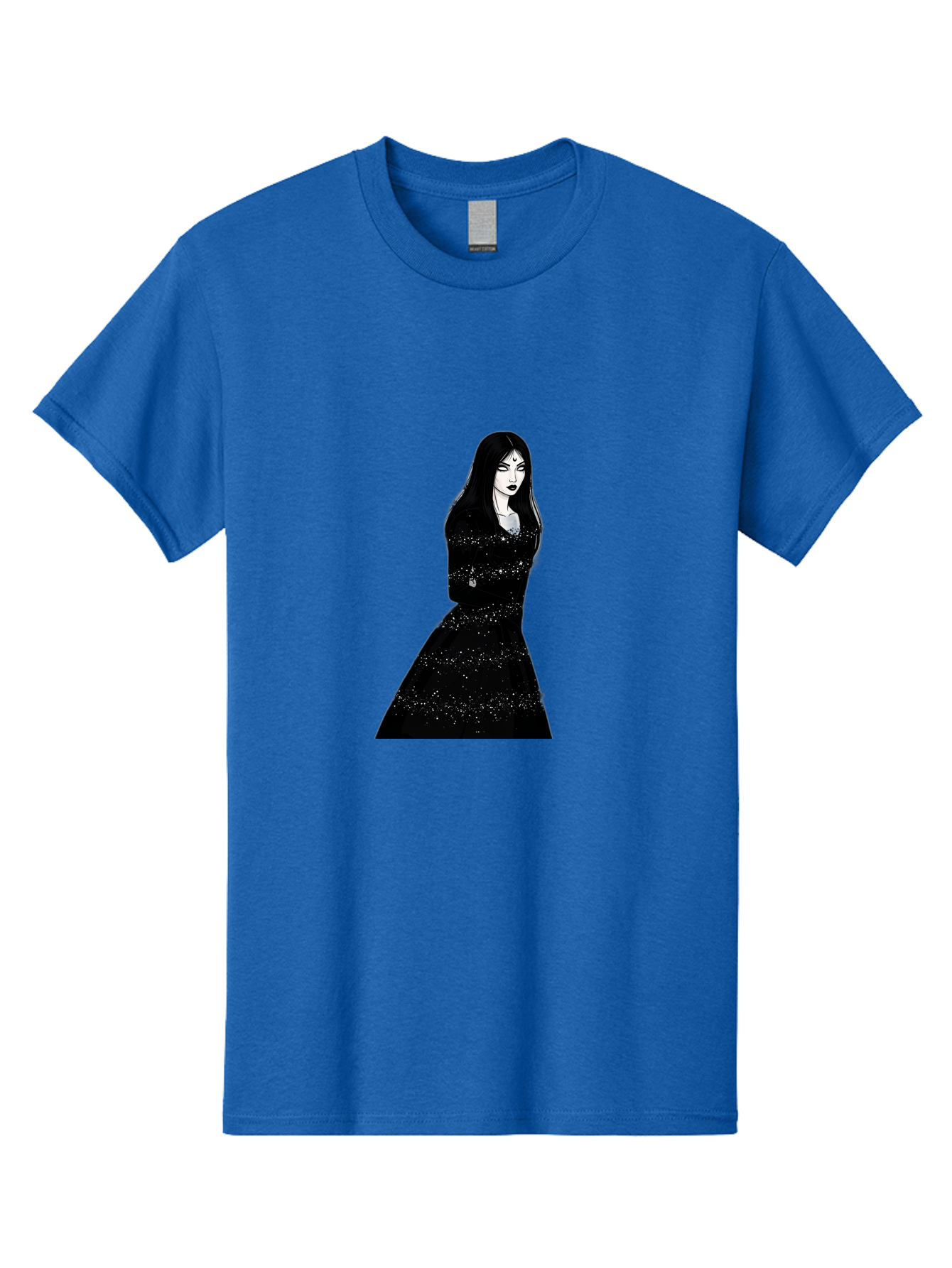 Woman-In-Black-Dress Men'S Graphic Tee, 100% Cotton, Comfortable Casual Summer Wear, Machine Washable, Woman In Black Dress, Long Black Hair, Elegant Jewelry, Sparkling Dress, Dark Beauty, Fashion Illustration, Mysterious Woman, Bad928 6