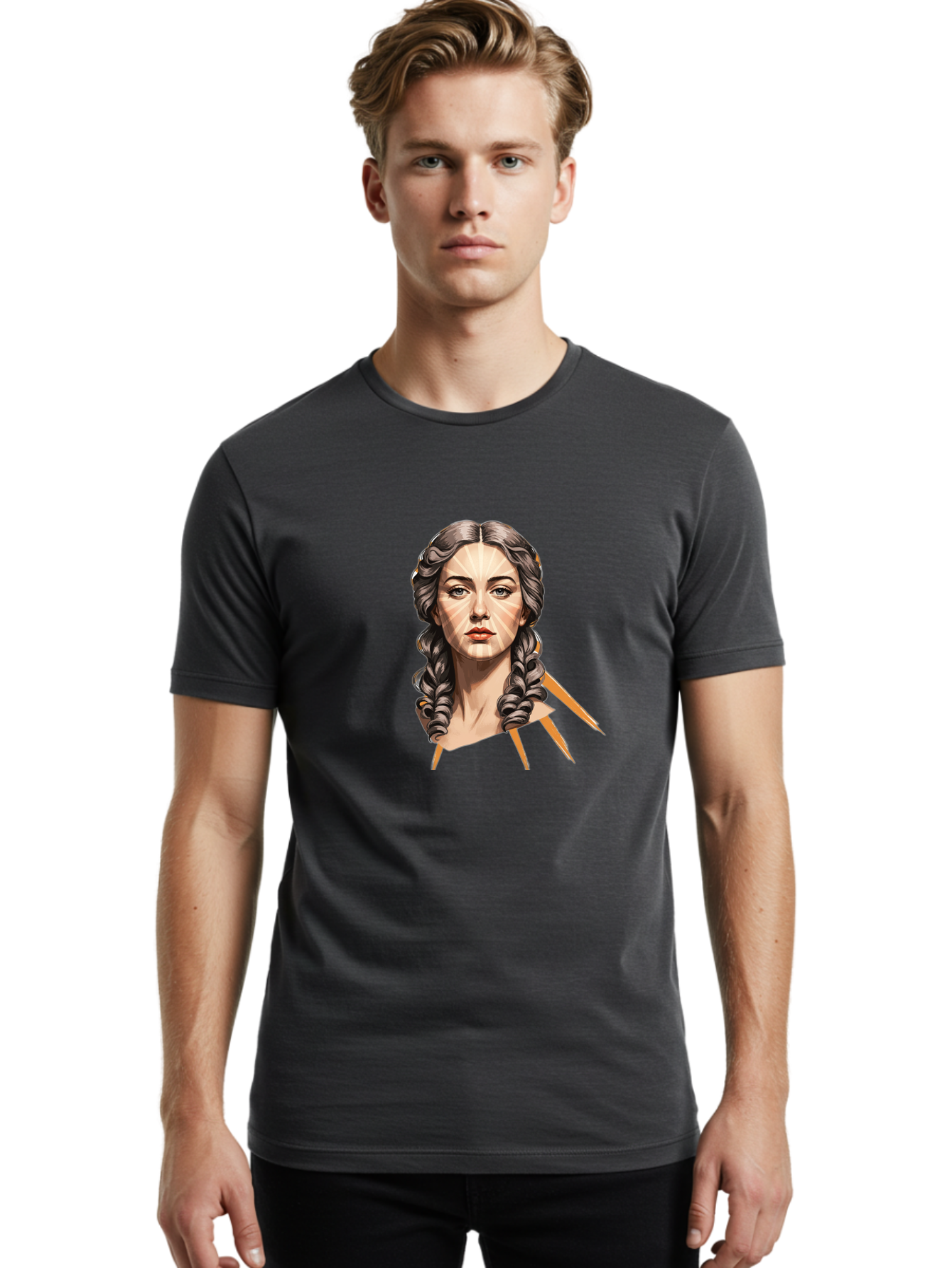 Woman-With-Braids Men'S Graphic Tee, 100% Cotton, Comfortable Casual Summer Wear, Machine Washable, Illustration Of A Woman, Braided Hair, Geometric Lines, Face Mapping, Digital Art, Modern Illustration, Creative Portrait, Artistic Expression Bad931 17