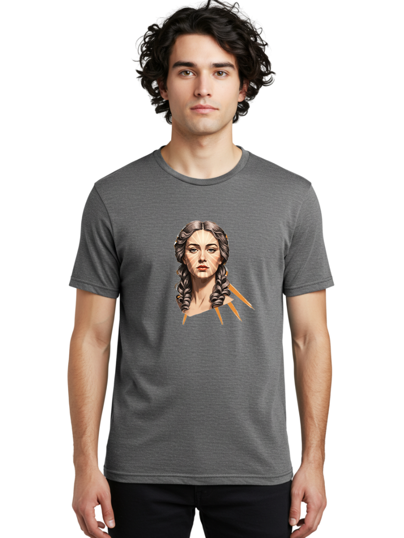 Woman-With-Braids Men'S Graphic Tee, 100% Cotton, Comfortable Casual Summer Wear, Machine Washable, Illustration Of A Woman, Braided Hair, Geometric Lines, Face Mapping, Digital Art, Modern Illustration, Creative Portrait, Artistic Expression Bad931 23