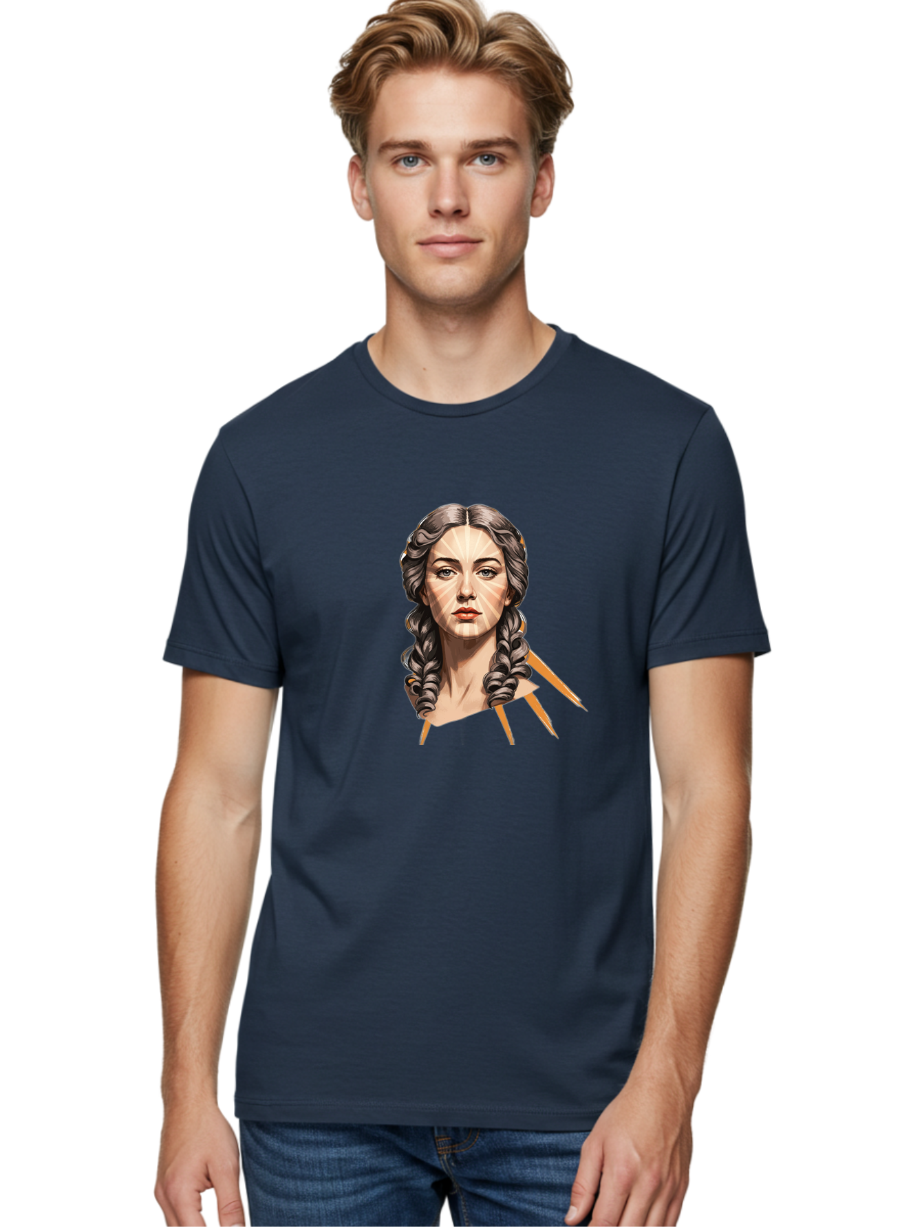 Woman-With-Braids Men'S Graphic Tee, 100% Cotton, Comfortable Casual Summer Wear, Machine Washable, Illustration Of A Woman, Braided Hair, Geometric Lines, Face Mapping, Digital Art, Modern Illustration, Creative Portrait, Artistic Expression Bad931 19