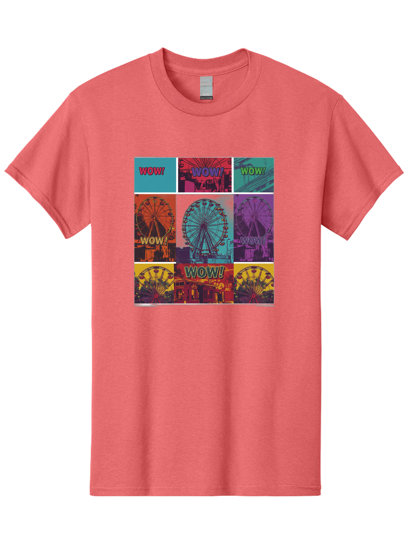 Wow-Ferris-Wheel-Collage Men'S Graphic Tee, 100% Cotton, Comfortable Casual Summer Wear, Machine Washable, Ferris Wheel At Carnival, Amusement Park, Colorful Graphics, Vibrant Colors, Wow Expression, Pop Art Style, Funfair, Thrill Ride, Bad932 7